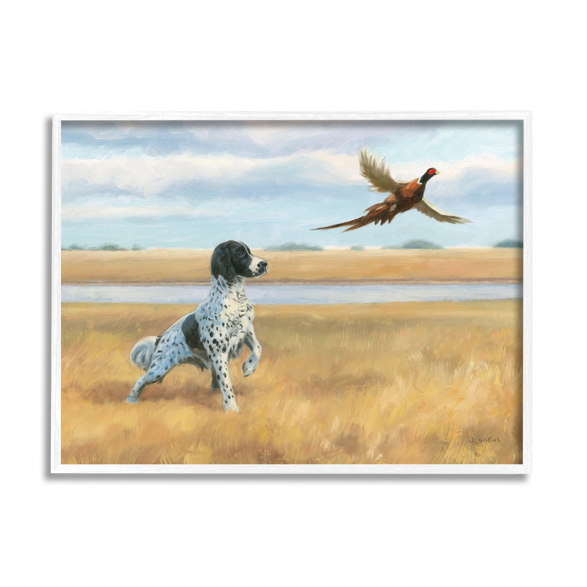 Stupell Industries Pointer Dog & Pheasant Animals & Insects Painting White Framed Art Print Wall Art, 30 x 24