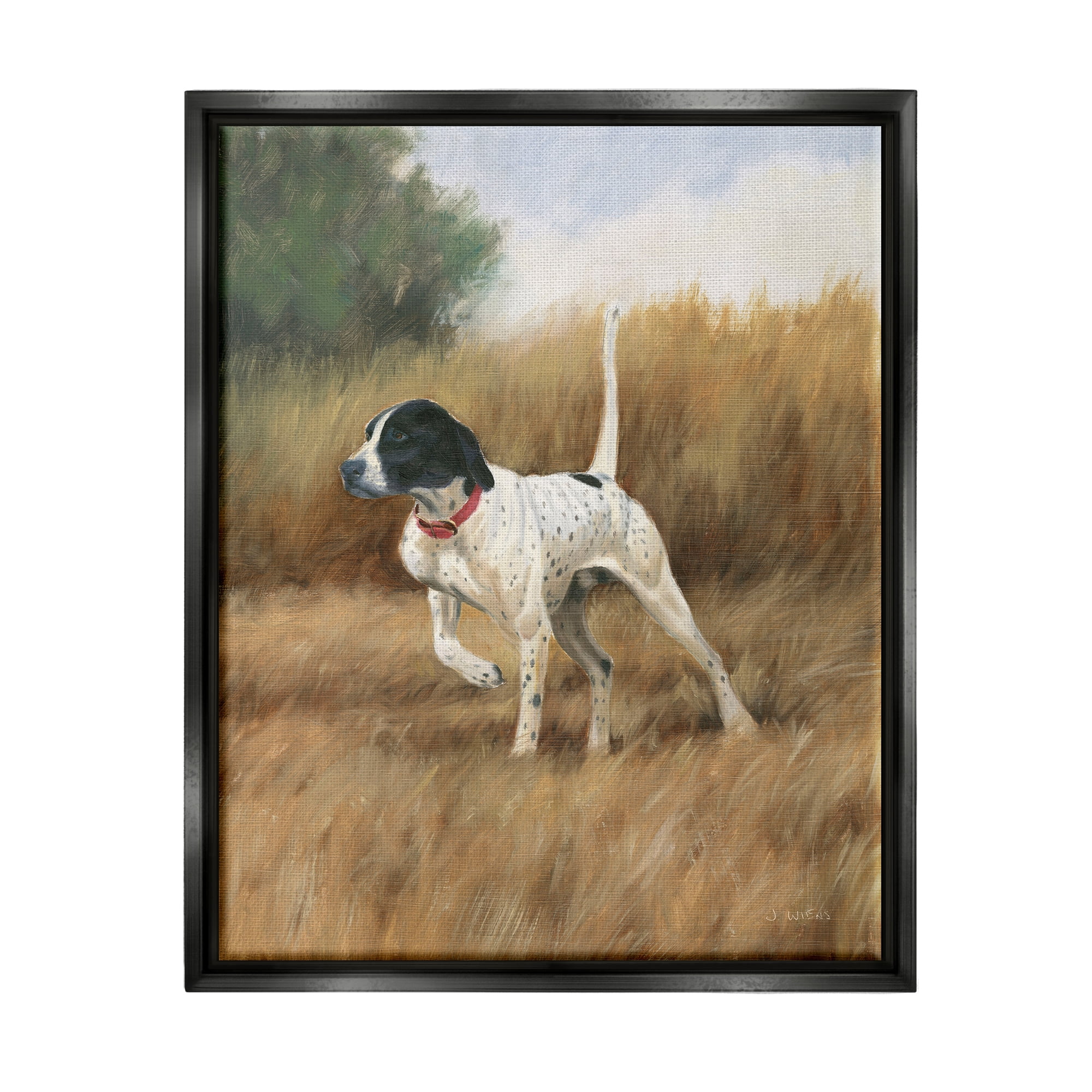 Stupell Industries Pointer Dog in Field Animals & Insects Painting Black Floater Framed Art Print Wall Art, 17 x 21