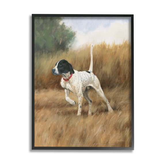 Stupell Industries Pointer Dog in Field Animals & Insects Painting Black Framed Art Print Wall Art, 24 x 30