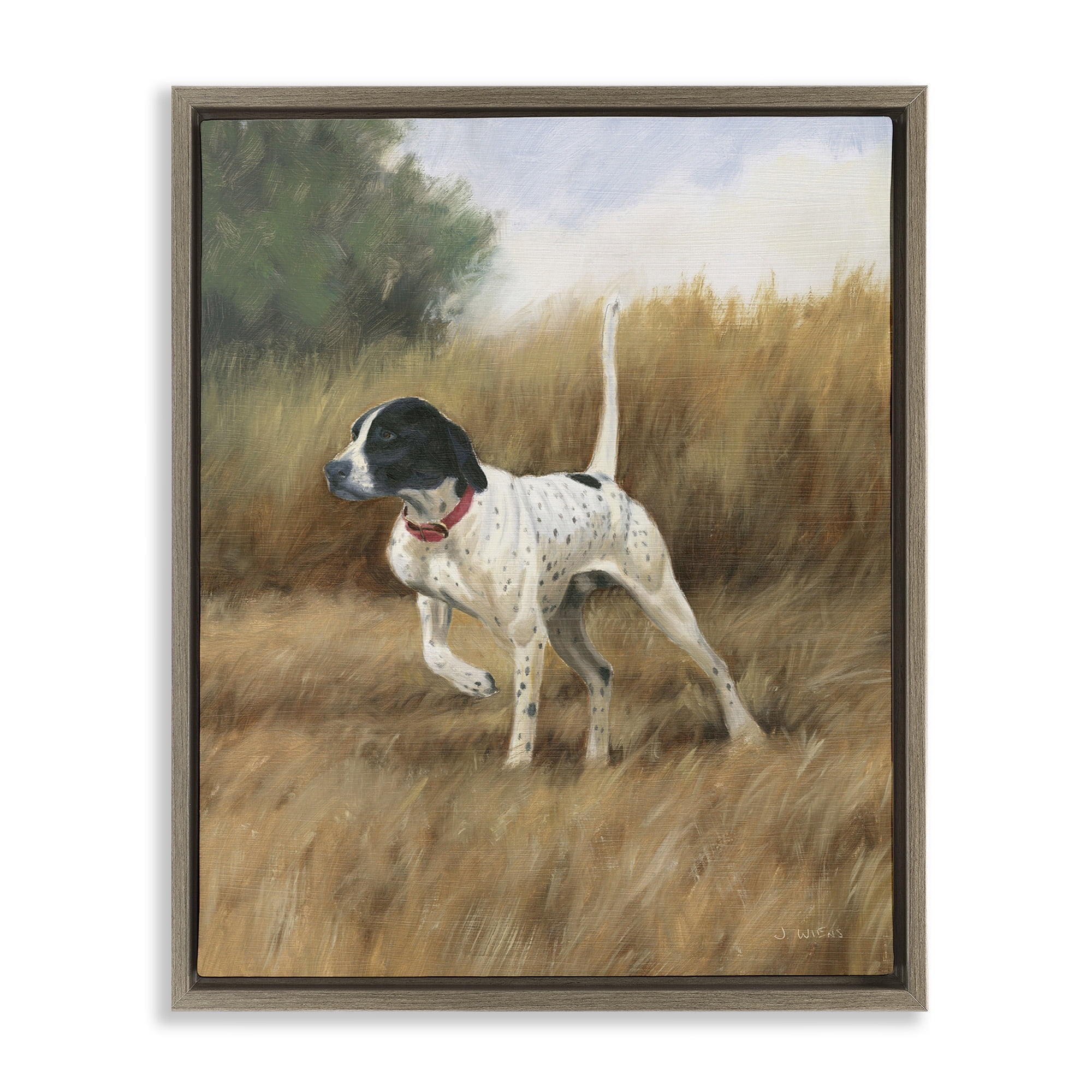 Stupell Industries Pointer Dog in Field Animals & Insects Painting Brown Floater Framed Canvas Art Print Wall Art, 17 x 21