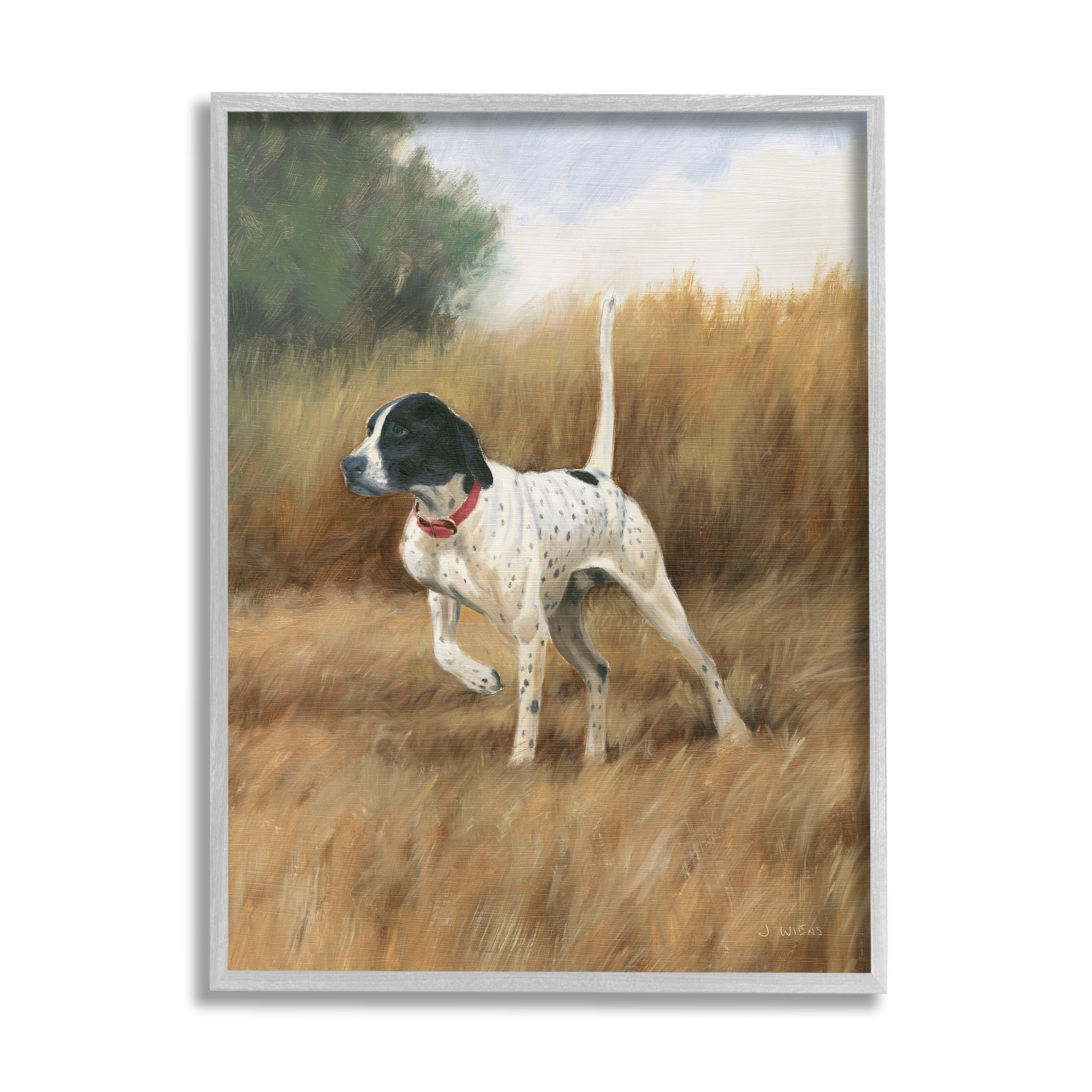 Stupell Industries Pointer Dog in Field Animals & Insects Painting Gray Framed Art Print Wall Art, 11 x 14