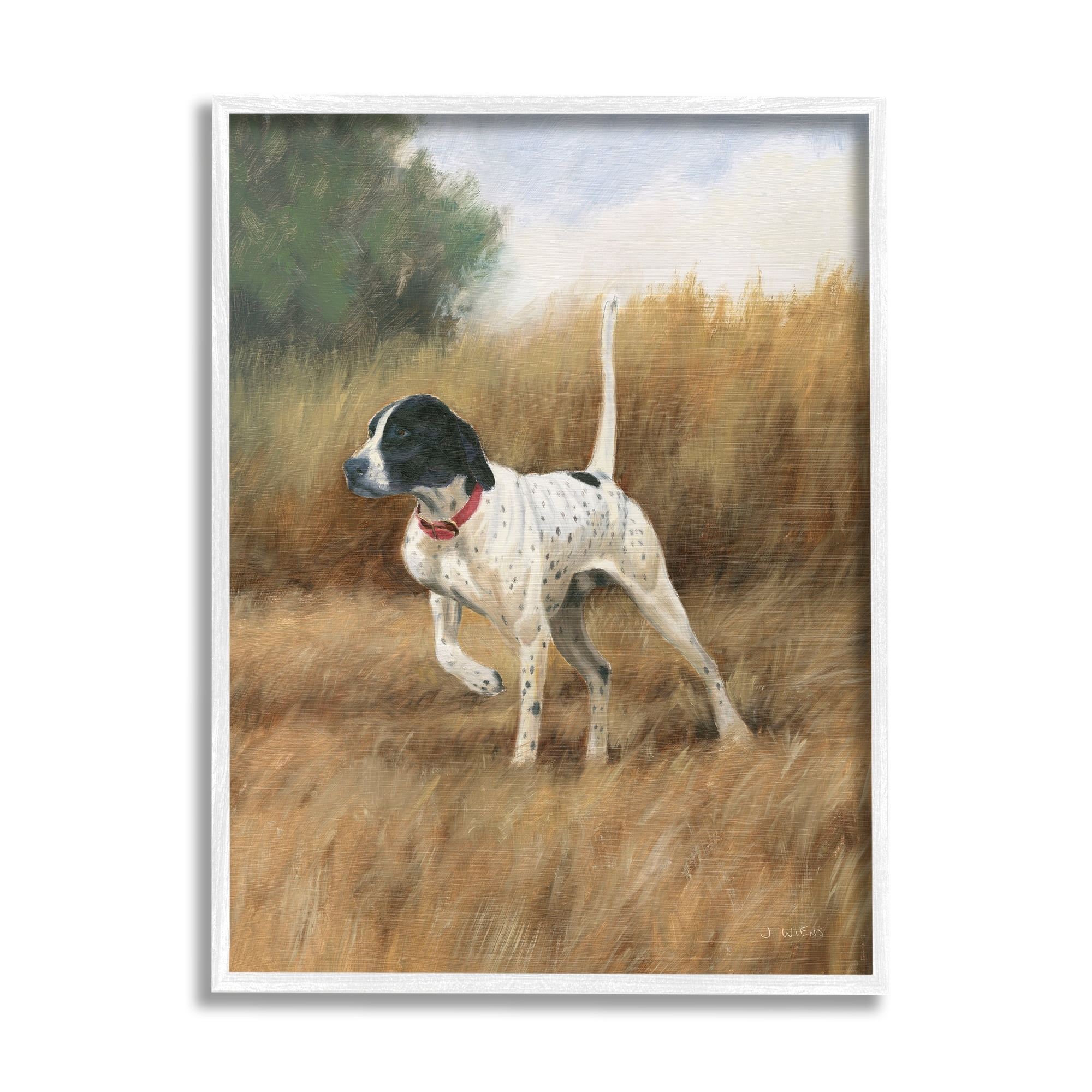 Stupell Industries Pointer Dog in Field Animals & Insects Painting White Framed Art Print Wall Art, 24 x 30