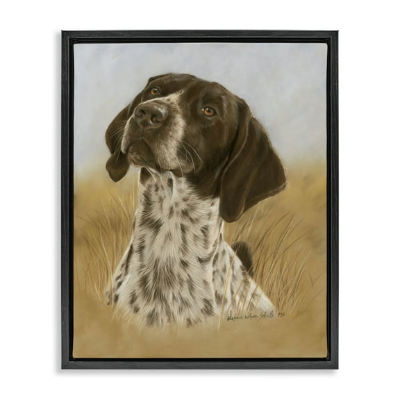 Stupell Industries Pointer Hunting Dog Animals & Insects Painting Black Floater Framed Canvas Art Print Wall Art, 17 x 21
