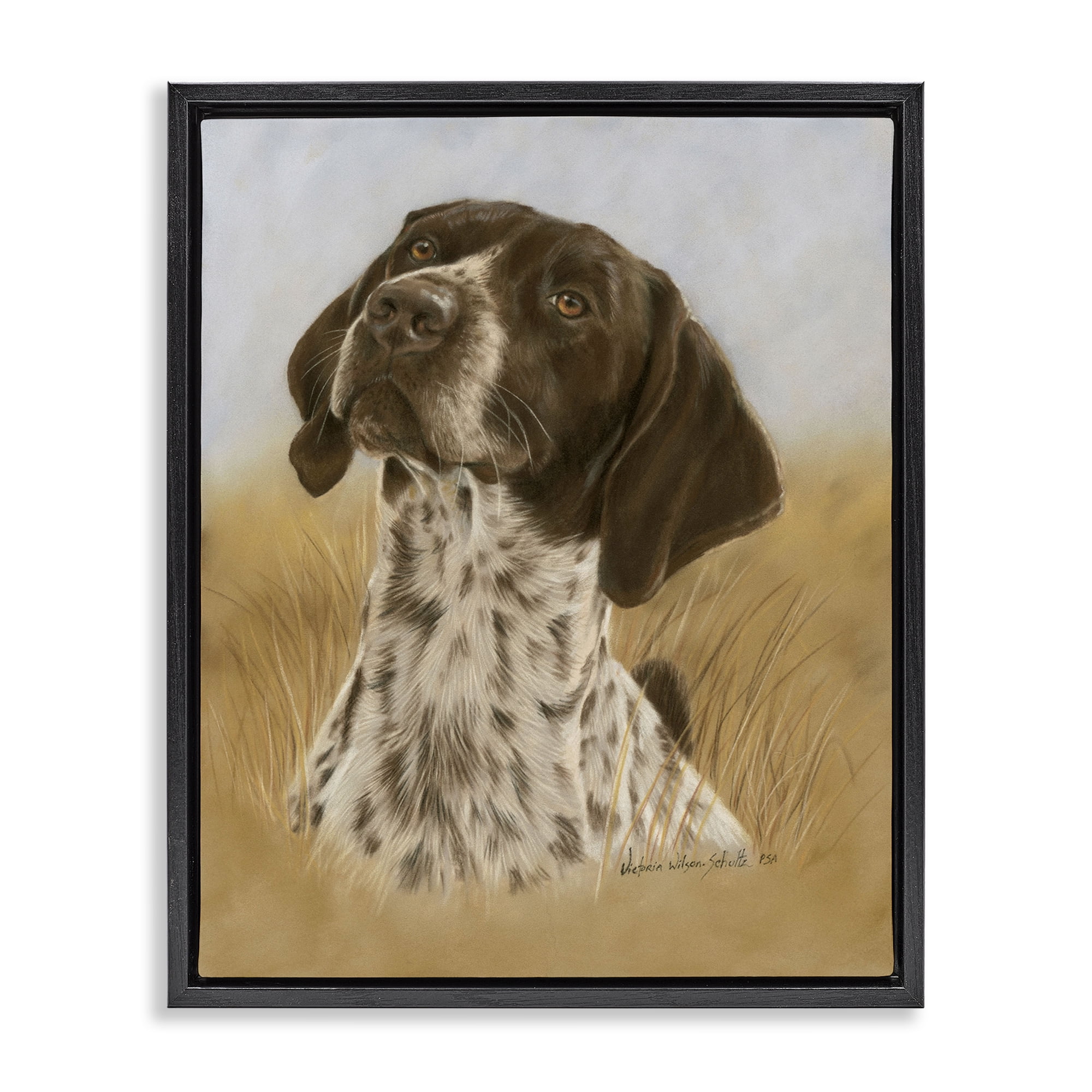 Stupell Industries Pointer Hunting Dog Animals & Insects Painting Black Floater Framed Canvas Art Print Wall Art, 25 x 31