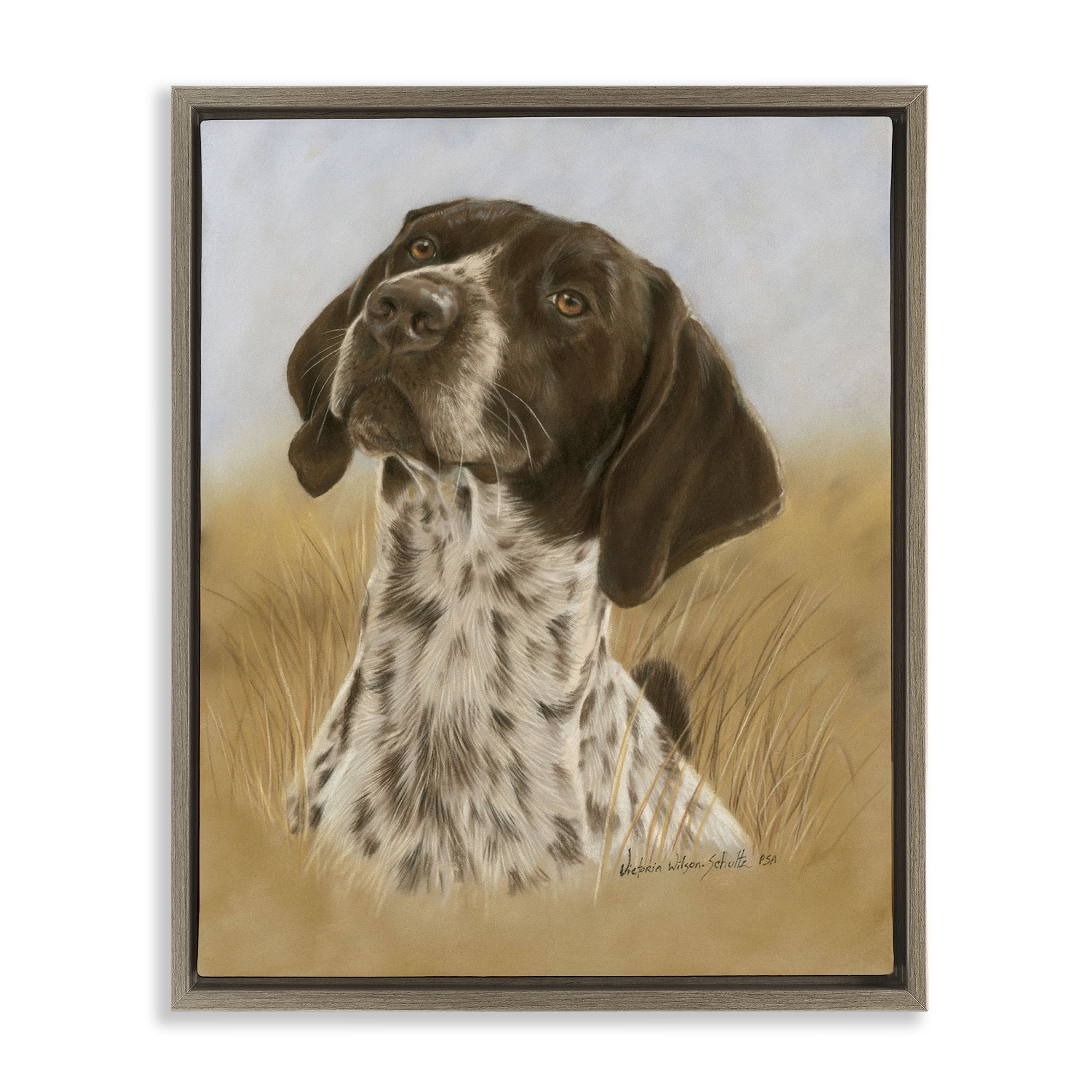 Stupell Industries Pointer Hunting Dog Animals & Insects Painting Brown Floater Framed Canvas Art Print Wall Art, 25 x 31