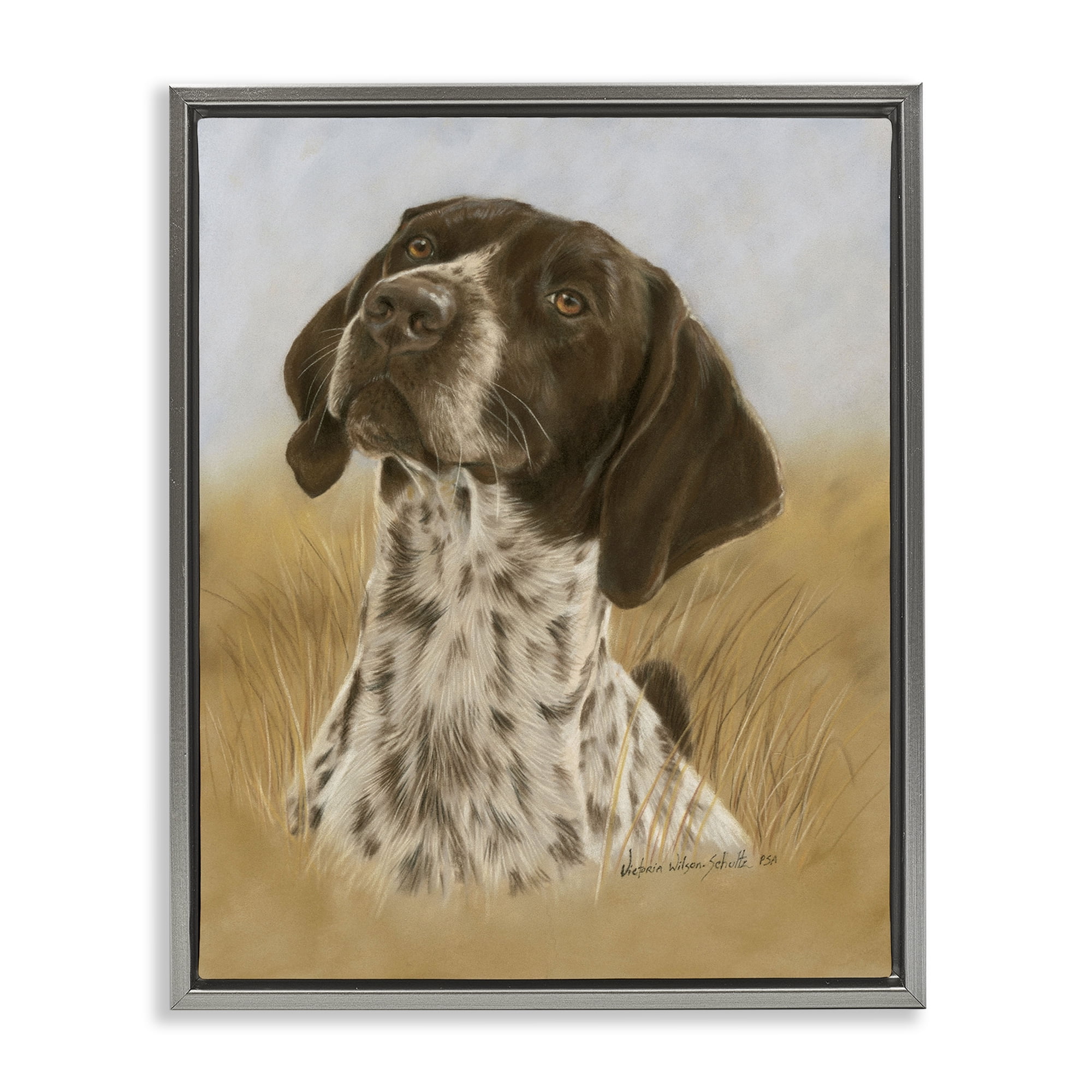 Stupell Industries Pointer Hunting Dog Animals & Insects Painting Gray Floater Framed Canvas Art Print Wall Art, 17 x 21