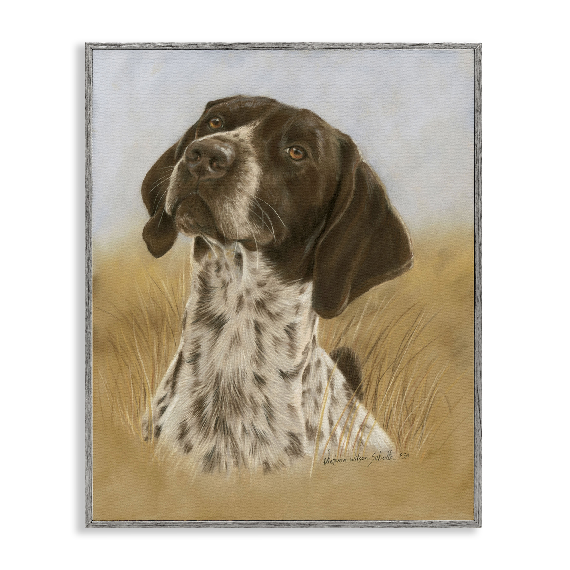 Stupell Industries Pointer Hunting Dog Animals & Insects Painting Gray Framed Art Print Wall Art, 16 x 20