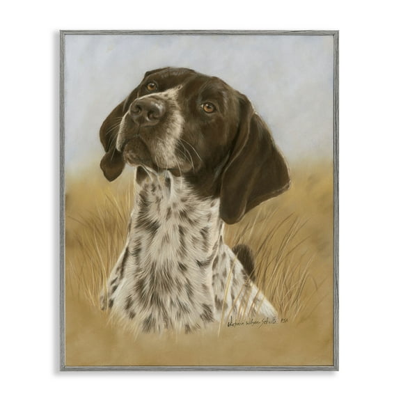 Stupell Industries Pointer Hunting Dog Animals & Insects Painting Gray Framed Art Print Wall Art, 16 x 20