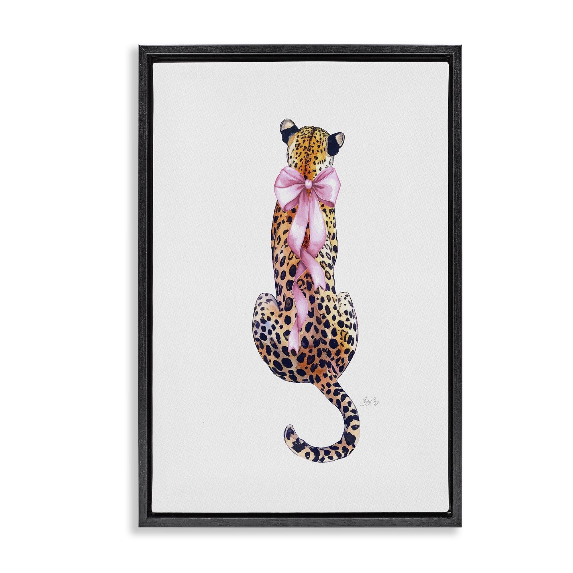 Stupell Industries Poised In Pink Cheetah Black Framed Floater Canvas Wall Art, design by Shelly Craig