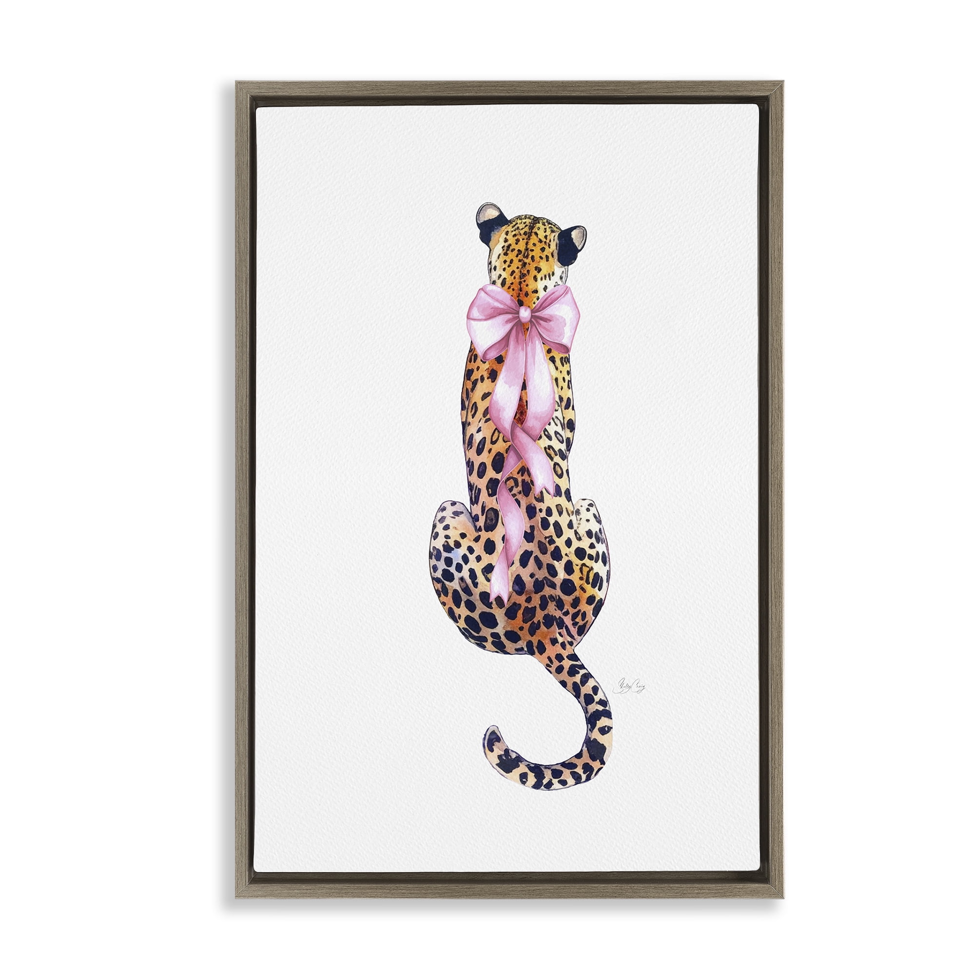 Stupell Industries Poised In Pink Cheetah Brown Framed Floater Canvas Wall Art, design by Shelly Craig