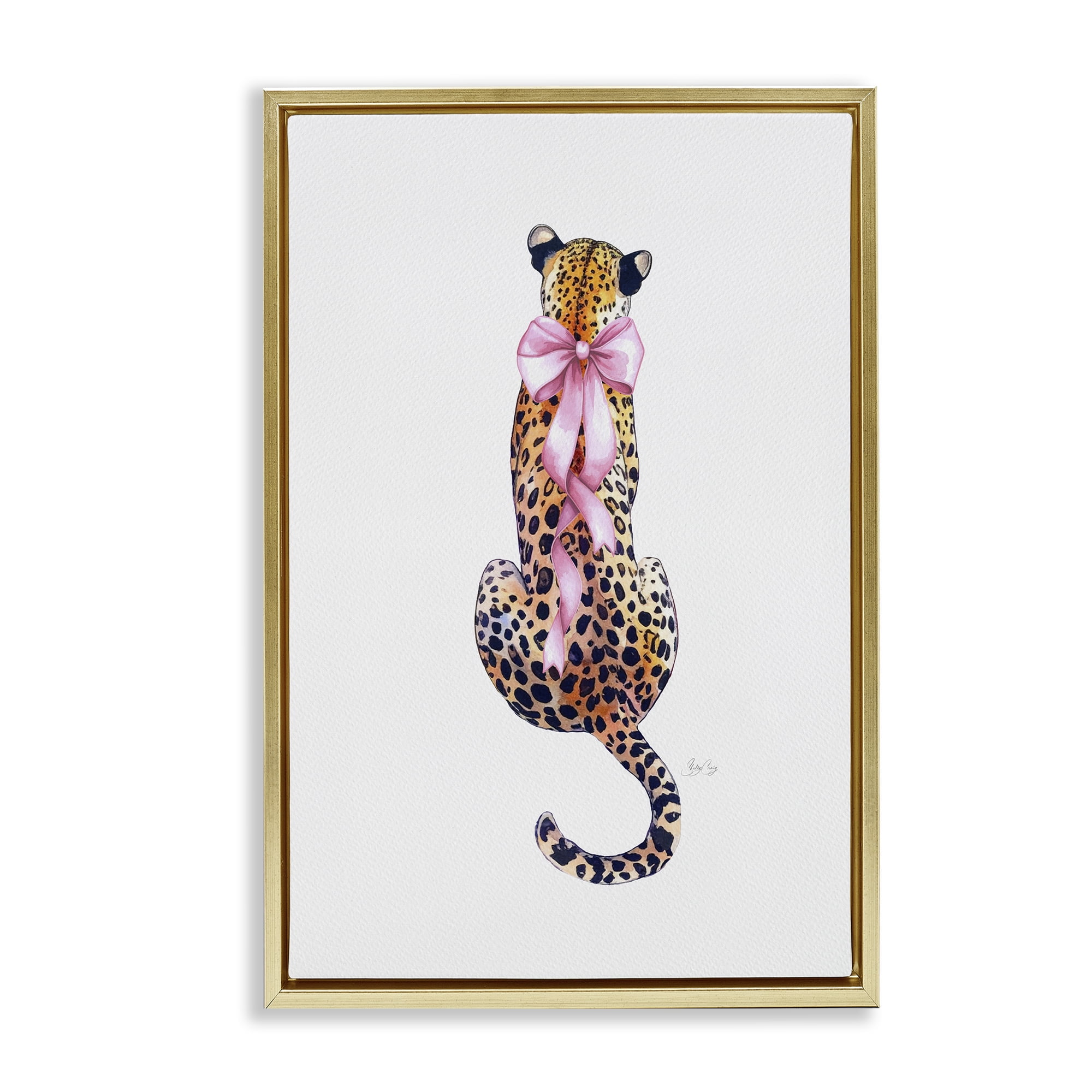 Stupell Industries Poised In Pink Cheetah Gold Framed Floater Canvas Wall Art, design by Shelly Craig