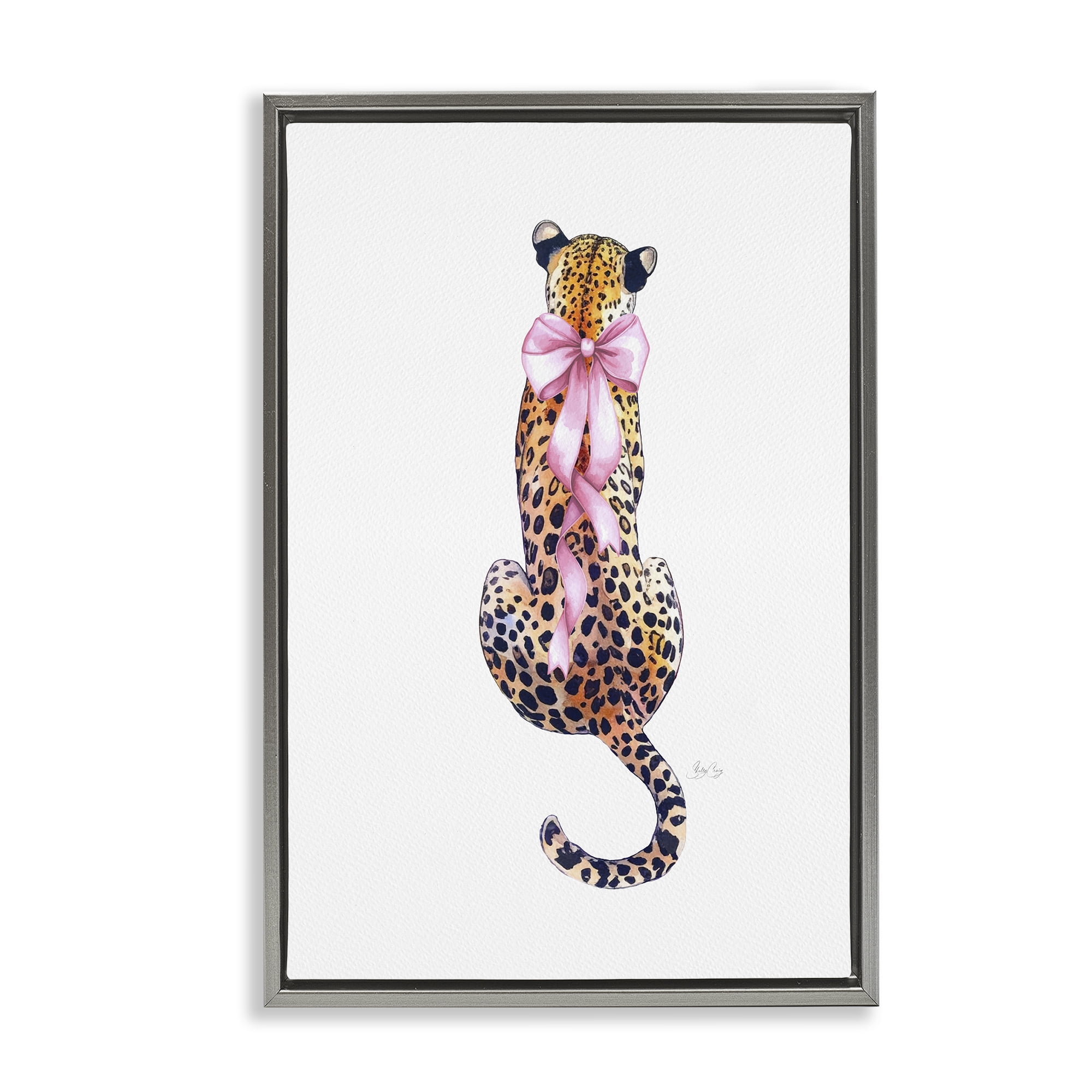 Stupell Industries Poised In Pink Cheetah Gray Framed Floater Canvas Wall Art, design by Shelly Craig