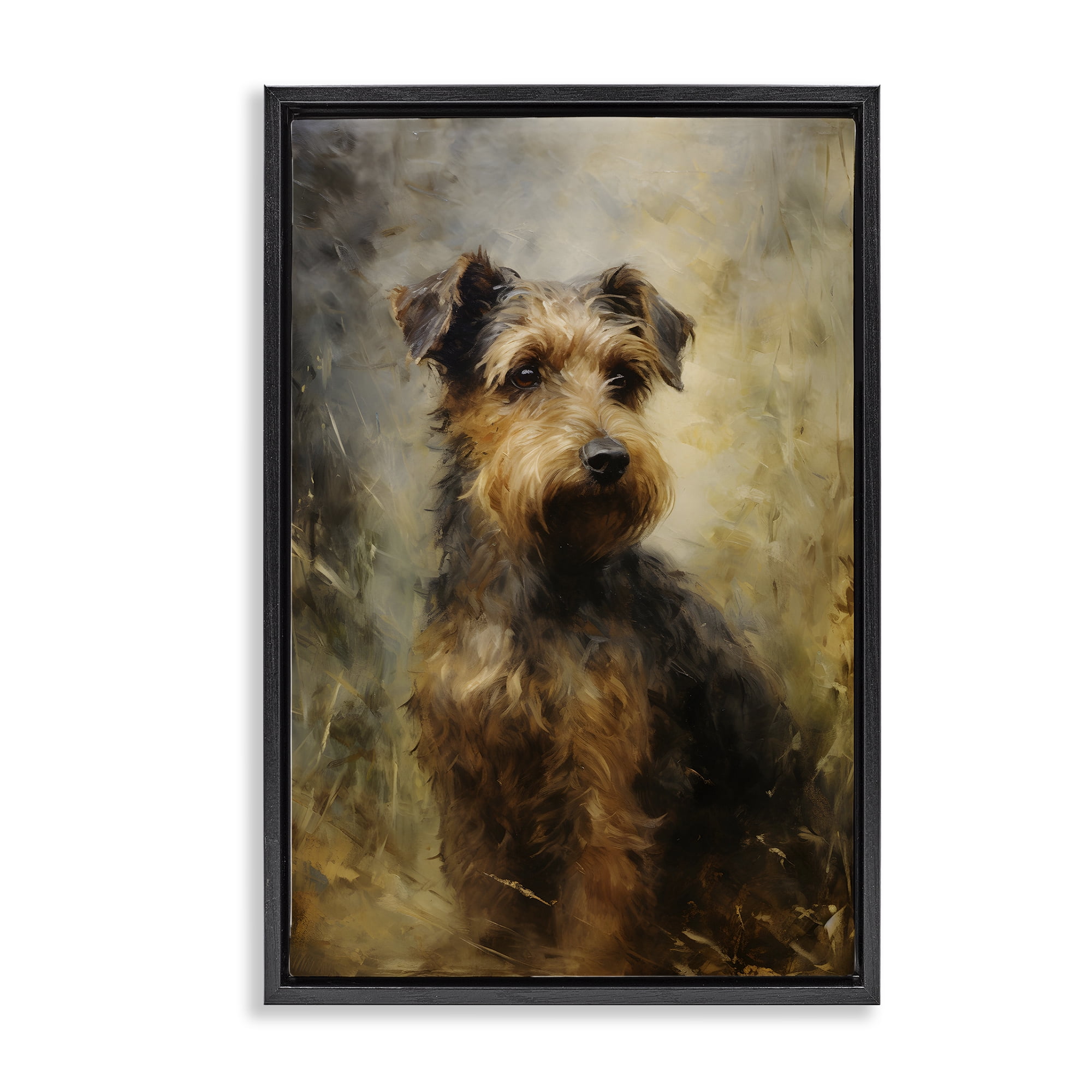 Stupell Industries Poised Terrier Dog Animals & Insects Painting Black Floater Framed Canvas Art Print Wall Art, 21 x 31