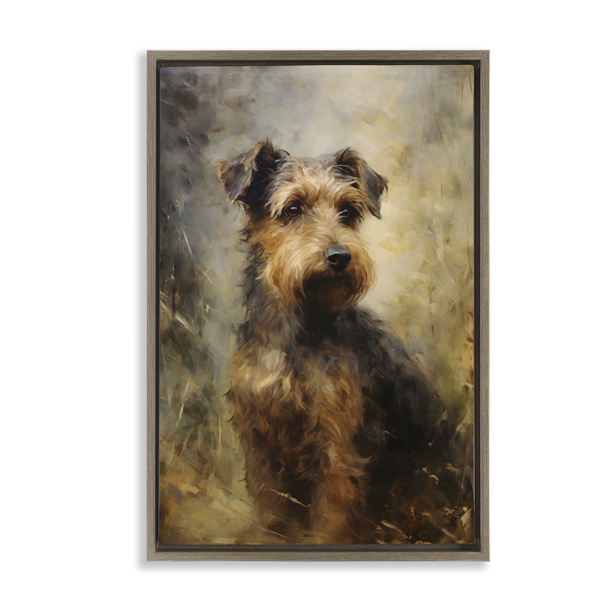 Stupell Industries Poised Terrier Dog Animals & Insects Painting Brown Floater Framed Canvas Art Print Wall Art, 17 x 25