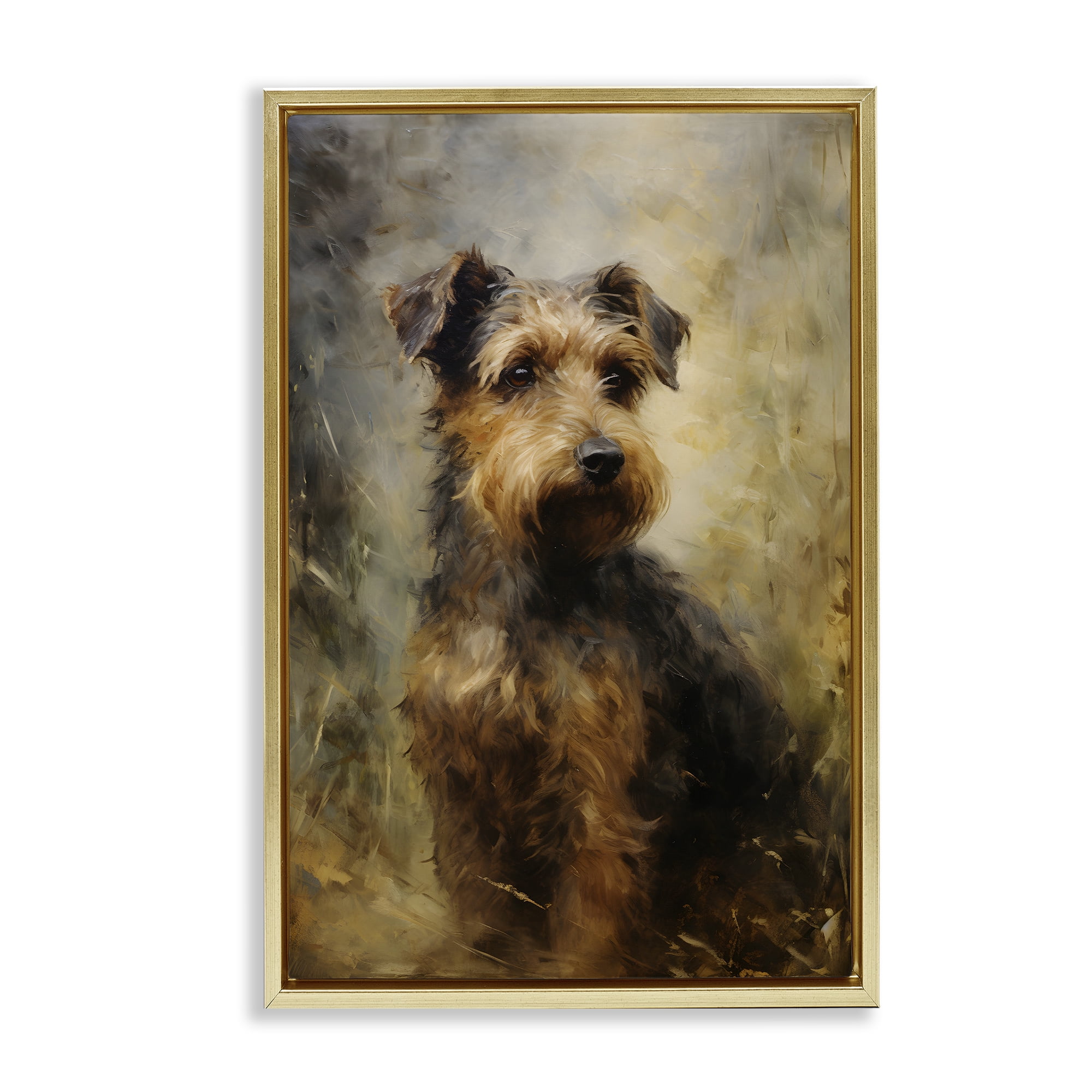 Stupell Industries Poised Terrier Dog Animals & Insects Painting Gold Floater Framed Canvas Art Print Wall Art, 17 x 25