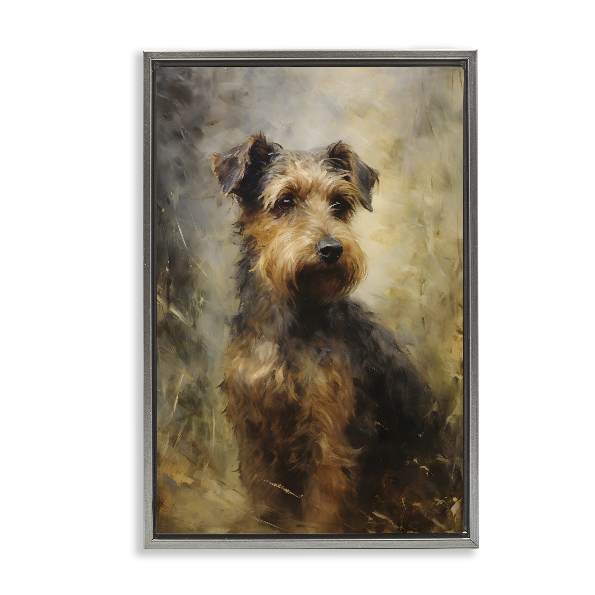 Stupell Industries Poised Terrier Dog Animals & Insects Painting Gray Floater Framed Canvas Art Print Wall Art, 17 x 25