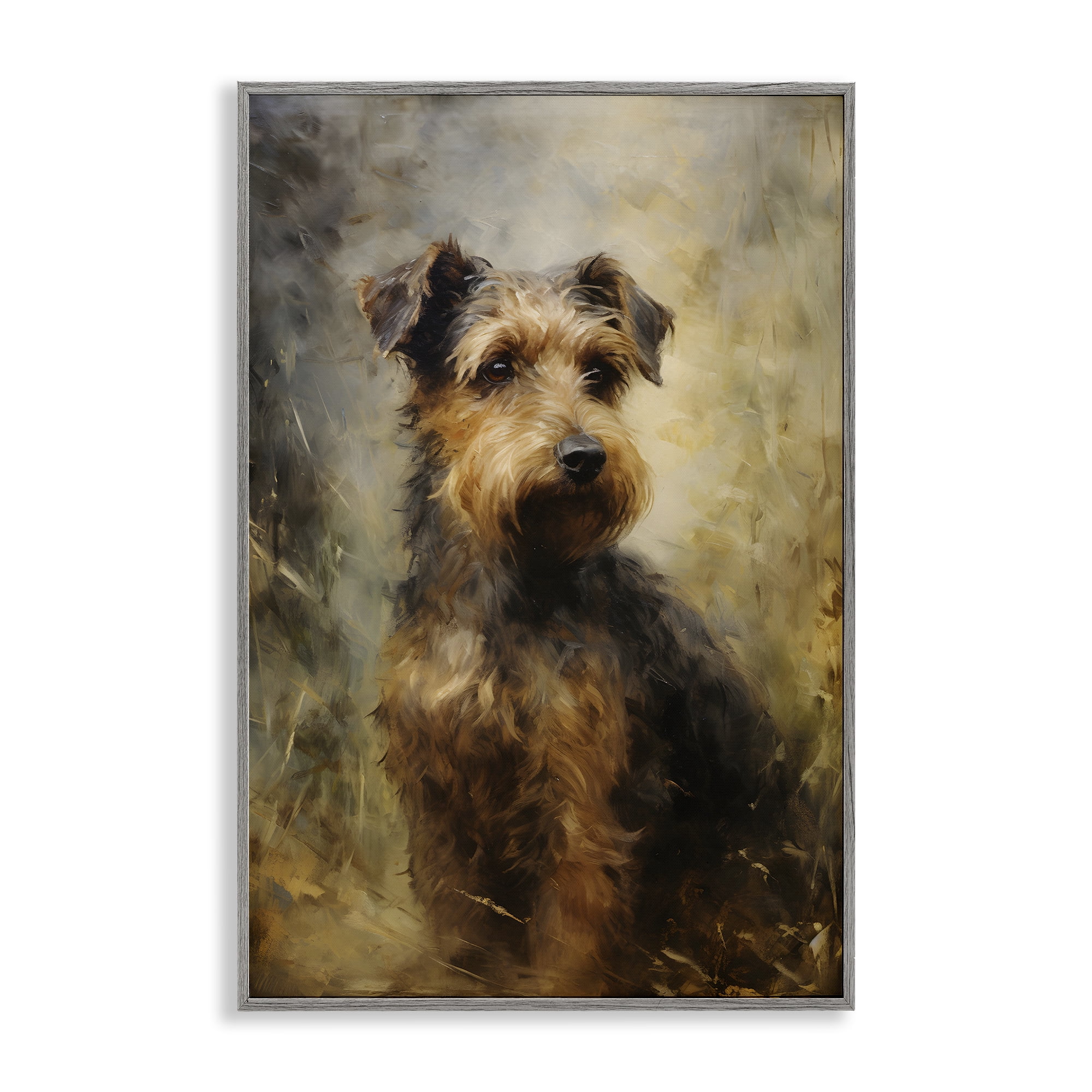 Stupell Industries Poised Terrier Dog Animals & Insects Painting Gray Framed Art Print Wall Art, 20 x 30