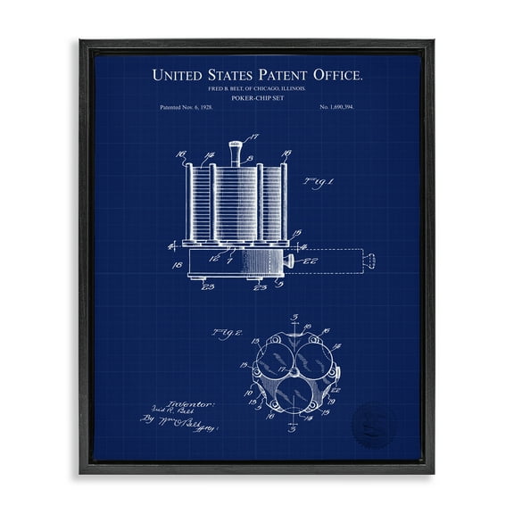 Stupell Industries Poker Chips Blueprint Typography Painting Black Floater Framed Art Print Wall Art, 17 x 21