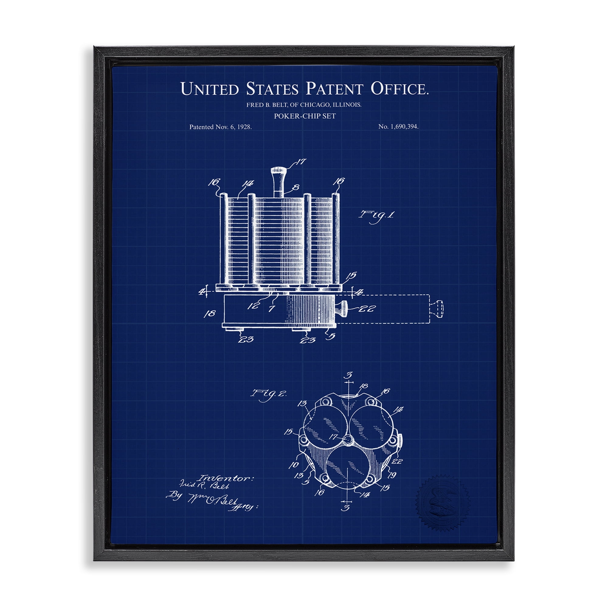 Stupell Industries Poker Chips Blueprint Typography Painting Black Floater Framed Art Print Wall Art, 25 x 31