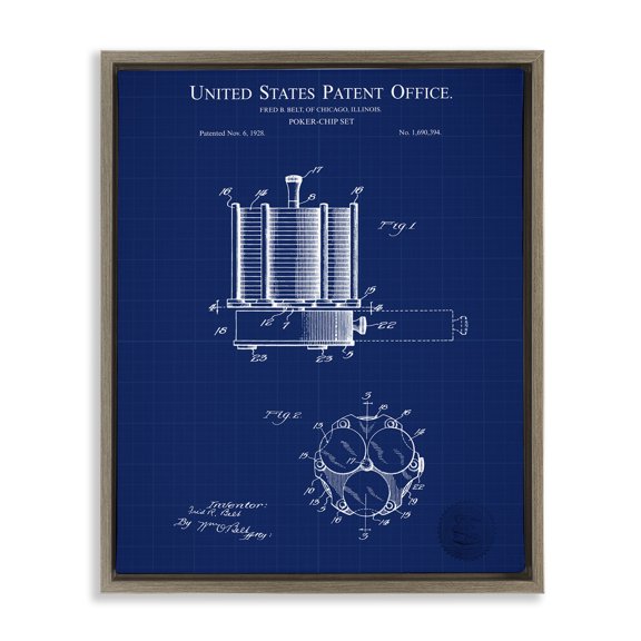 Stupell Industries Poker Chips Blueprint Typography Painting Brown Floater Framed Art Print Wall Art, 17 x 21