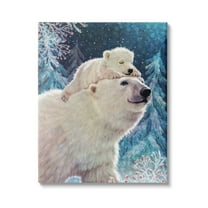 Stupell Industries Polar Bear & Cub Winter Scene Holiday Painting Gallery Wrapped Canvas Print Wall Art