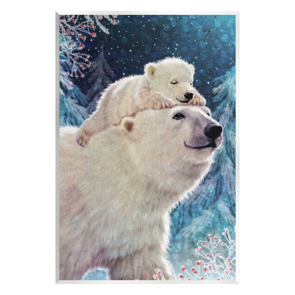 Stupell Industries Polar Bear & Cub Winter Scene Holiday Painting Unframed Art Print Wall Art