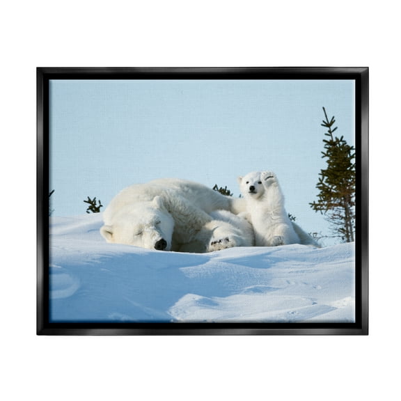 Stupell Industries Polar Bear Cub with Mom Animals & Insects Photography Black Floater Framed Canvas Art Print Wall Art, 21 x 17