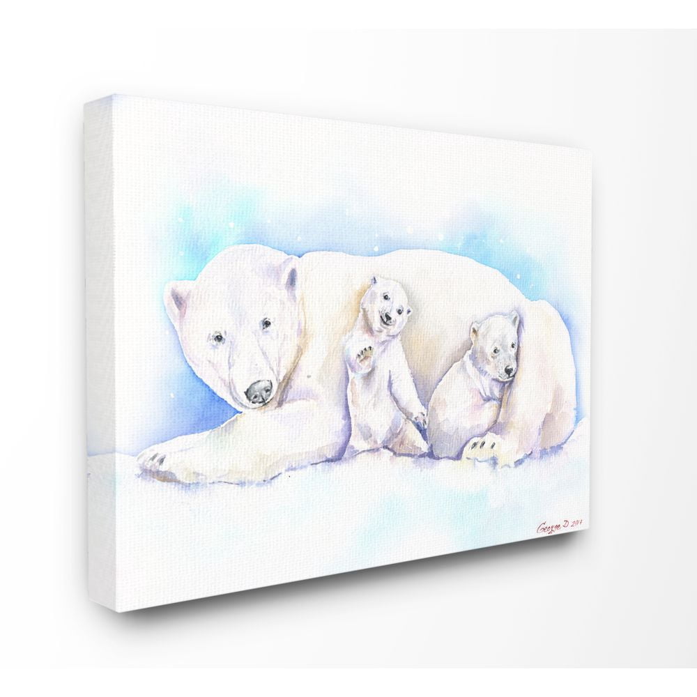 Stupell Industries Polar Bear Family Animal Blue Watercolor Painting Canvas Wall Art by George Dyachenko
