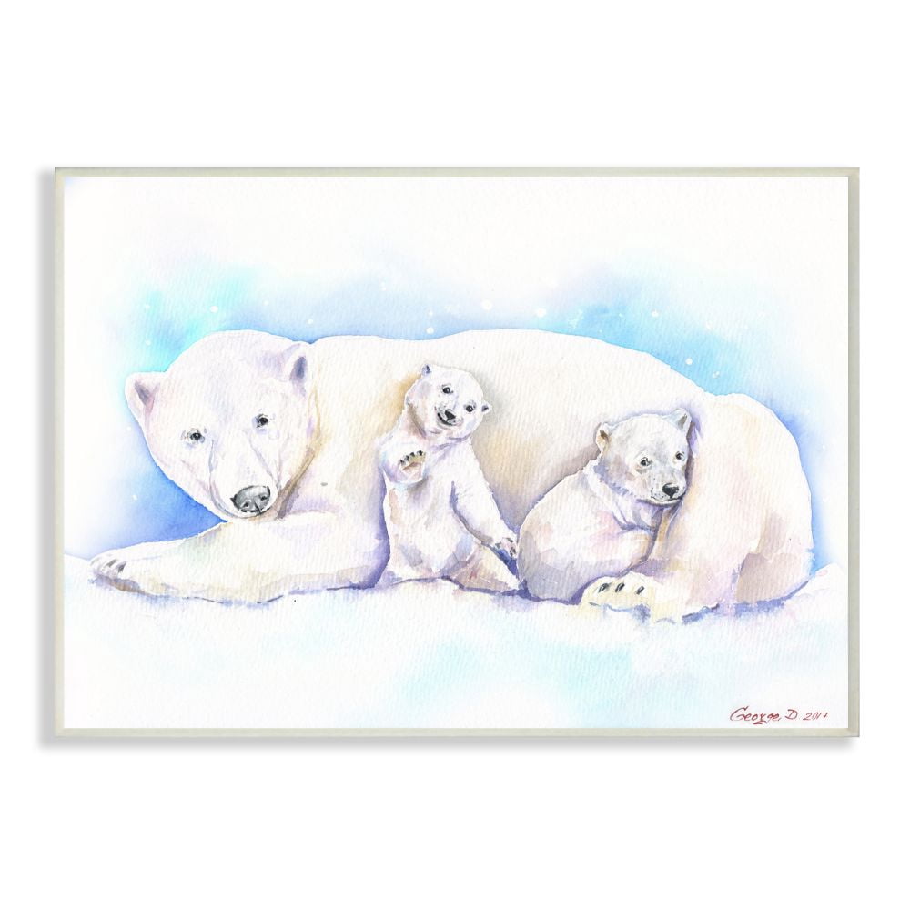 Stupell Industries Polar Bear Family Animal Blue Watercolor Painting Wall Plaque Art by George Dyachenko