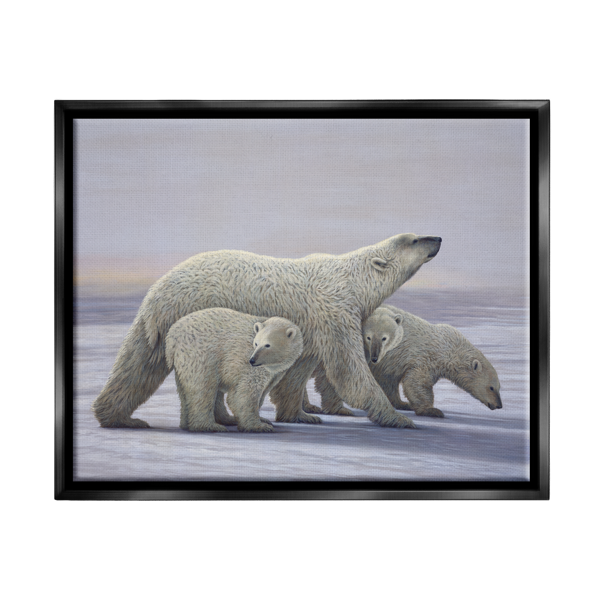 Stupell Industries Polar Bear Family Animals & Insects Painting Black Floater Framed Art Print Wall Art, 31 x 25