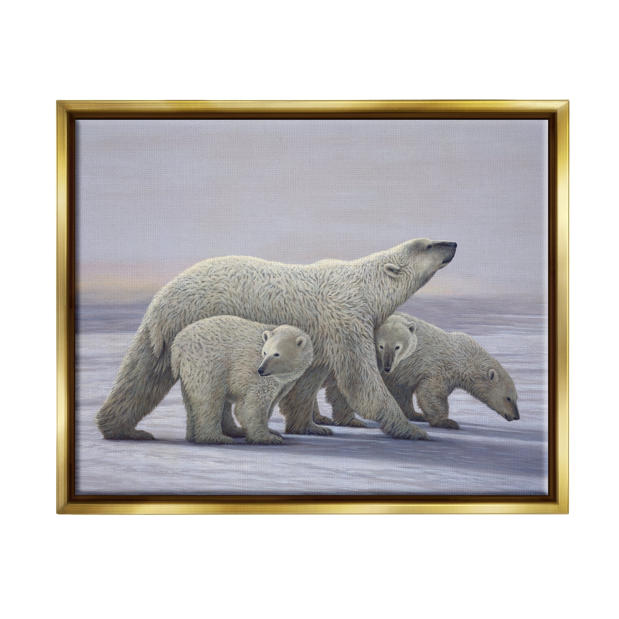 Stupell Industries Polar Bear Family Animals & Insects Painting Gold Floater Framed Art Print Wall Art, 21 x 17
