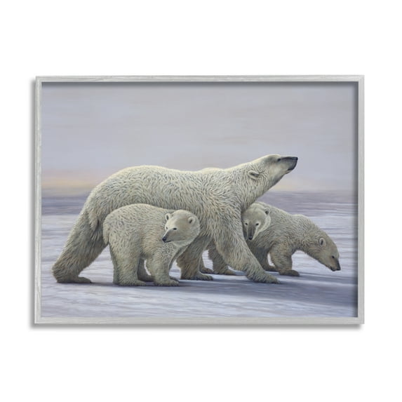 Stupell Industries Polar Bear Family Animals & Insects Painting Gray Framed Art Print Wall Art, 30 x 24