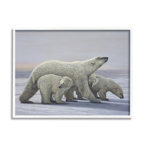 Stupell Industries Polar Bear Family Animals & Insects Painting White Framed Art Print Wall Art, 14 x 11