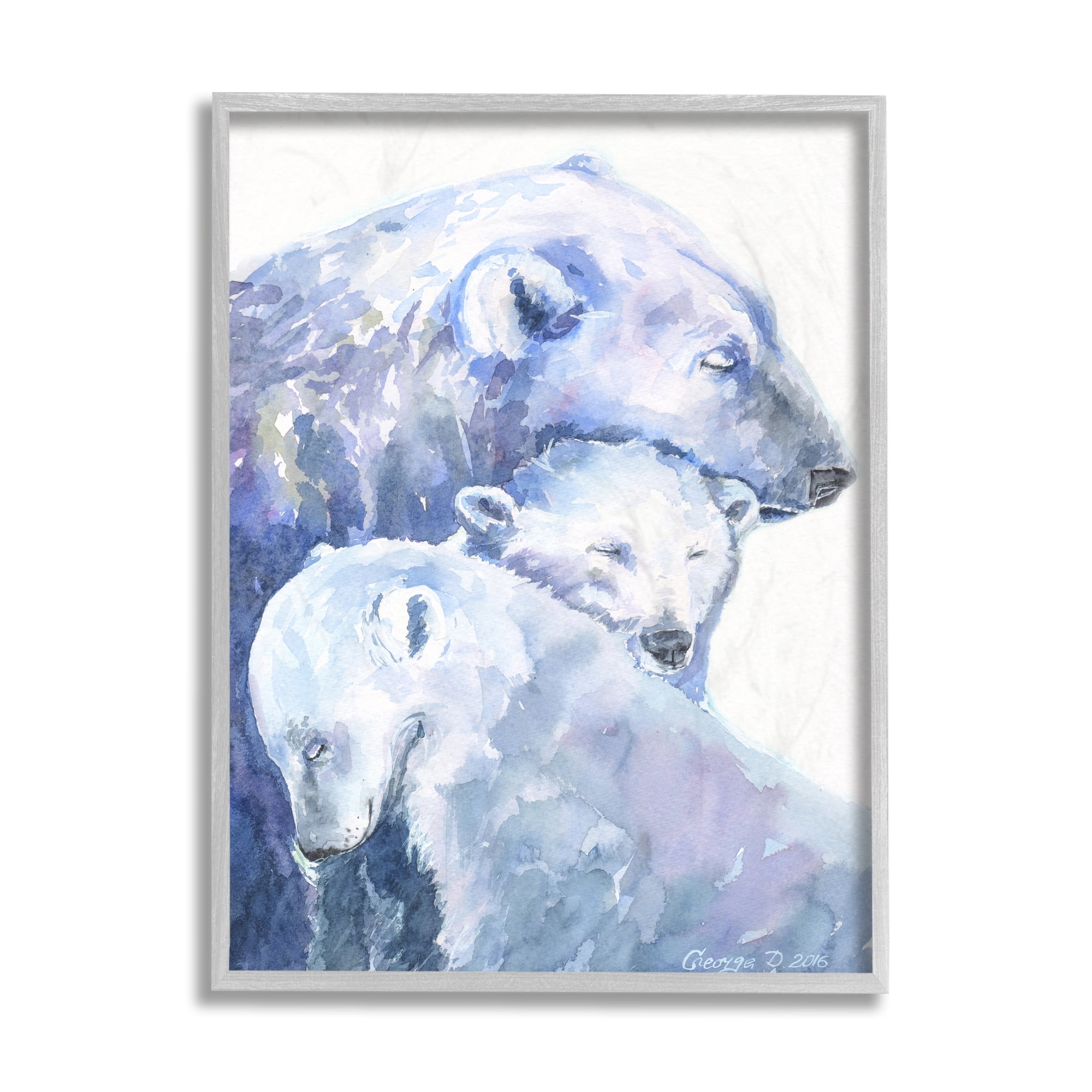 Stupell Industries Polar Bear Family Arctic Hug Portrait Animals & Insects Painting Gray Framed Art Print Wall Art, 16 x 20