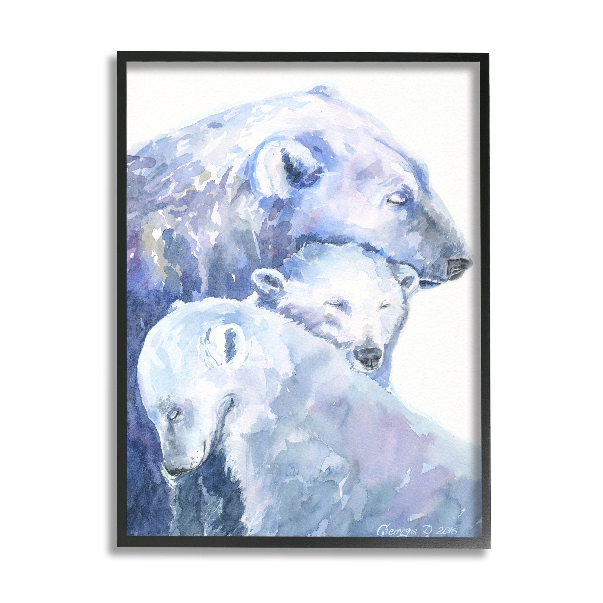 Stupell Industries Polar Bear Family Arctic Hug Portrait Black Framed, 24 x 30, Design by George Dyachenko