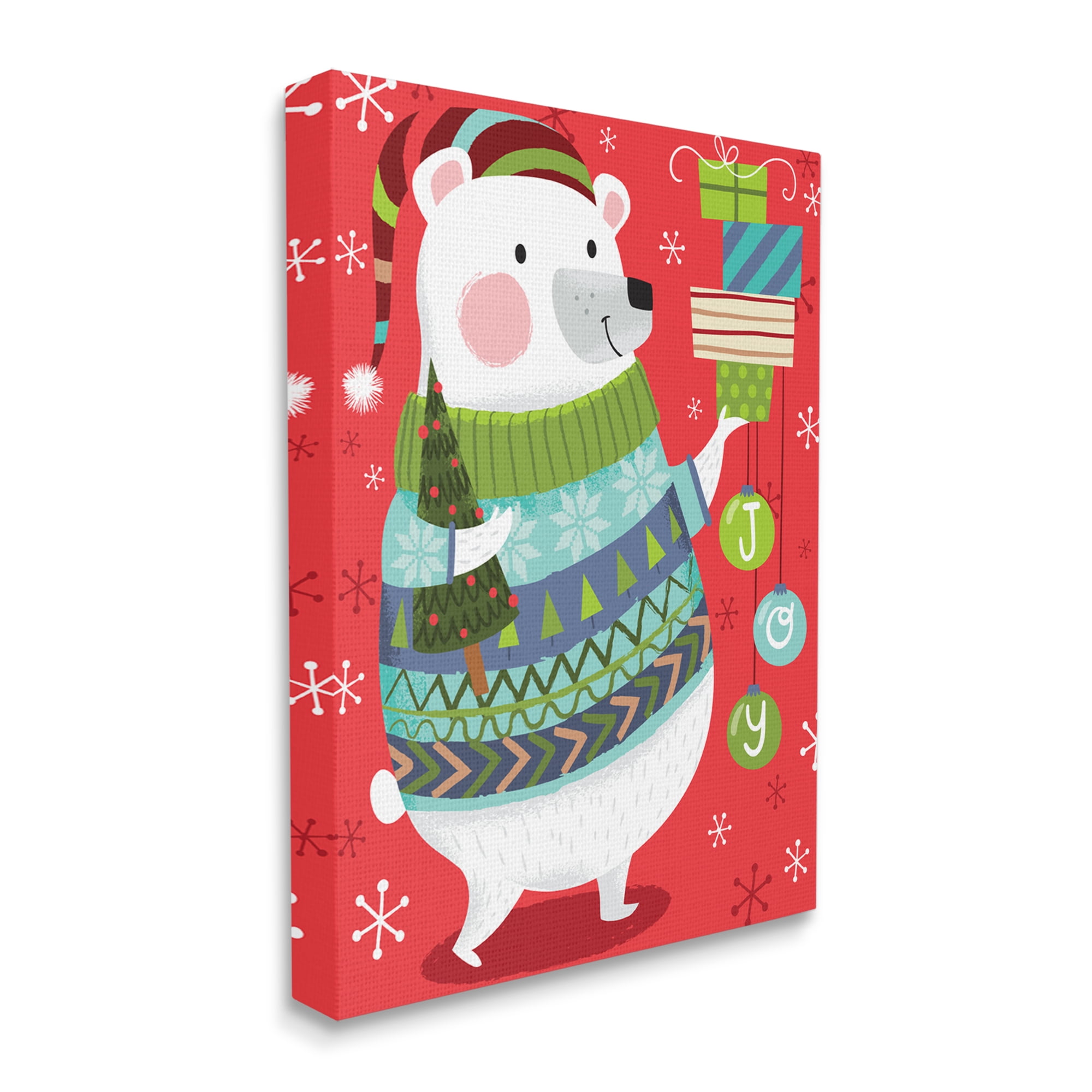Stupell Industries Polar Bear Festive Argyle Sweater Christmas Gifts Animals & Insects Painting Gallery Wrapped Canvas Print Wall Art, 16 x 20