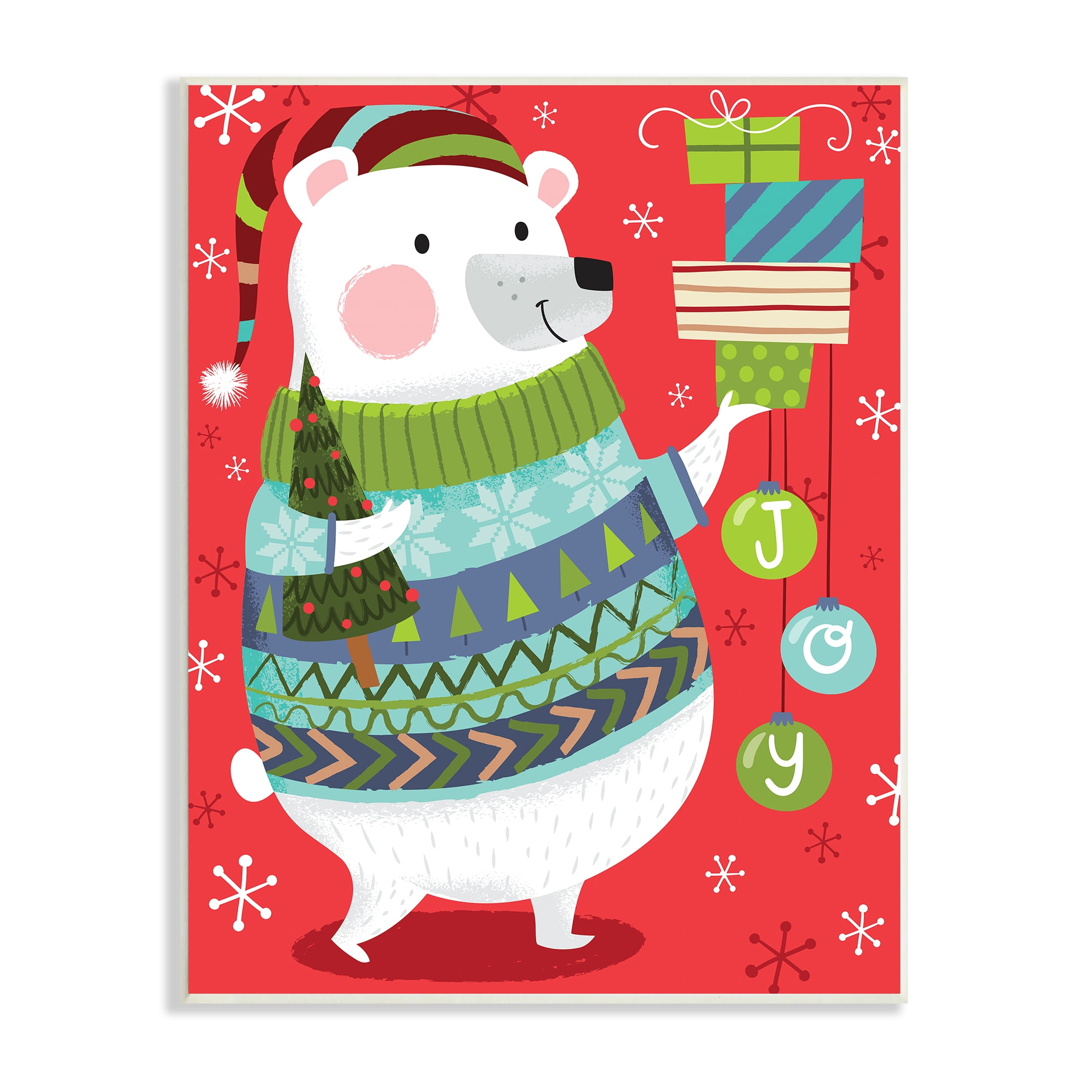 Stupell Industries Polar Bear Festive Argyle Sweater Christmas Gifts Animals & Insects Painting Unframed Art Print Wall Art, 13 x 19