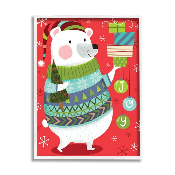 Stupell Industries Polar Bear Festive Argyle Sweater Christmas Gifts Animals & Insects Painting White Framed Art Print Wall Art, 16 x 20