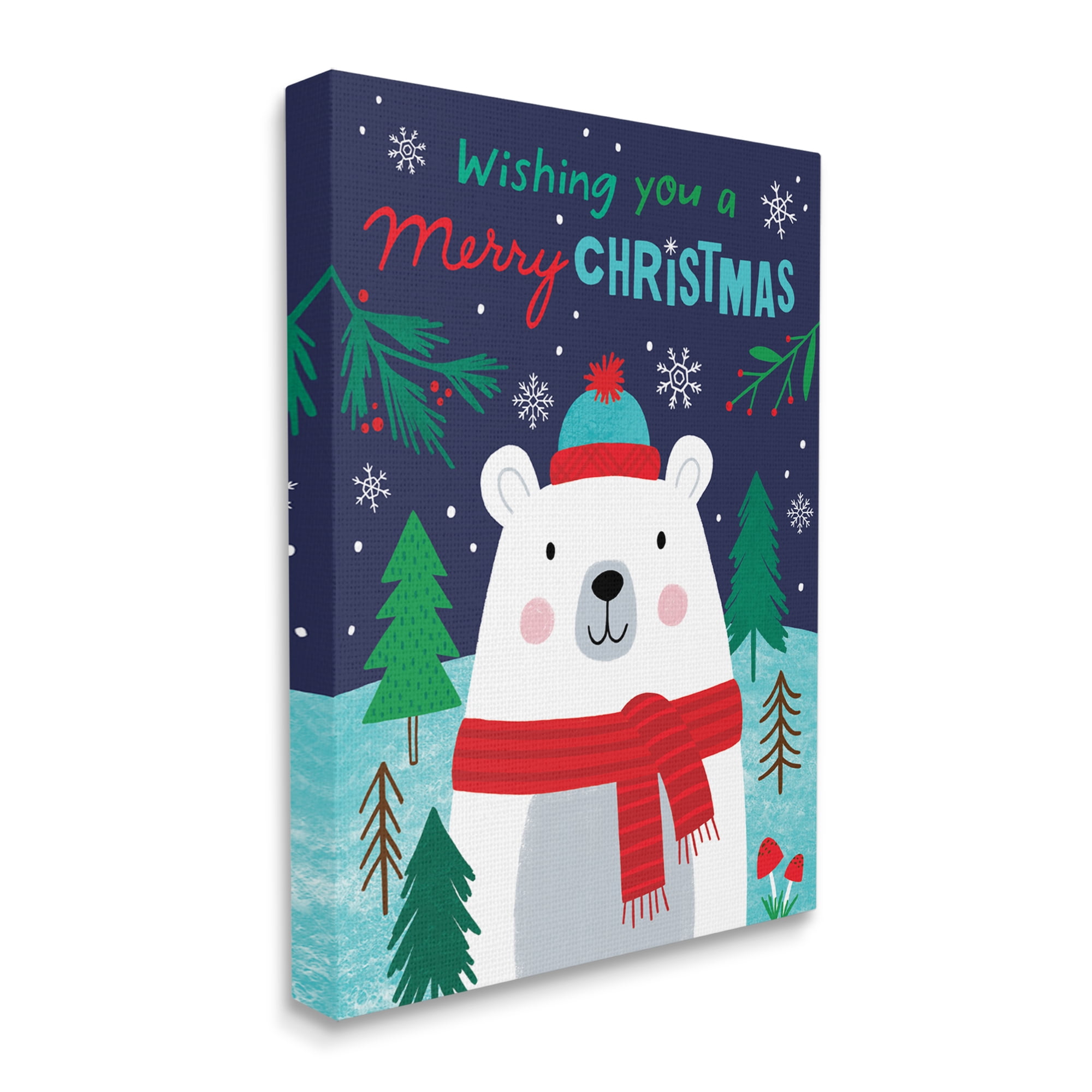 Stupell Industries Polar Bear Forest Wishing You Merry Christmas Phrase Animals & Insects Painting Gallery Wrapped Canvas Print Wall Art, 24 x 30