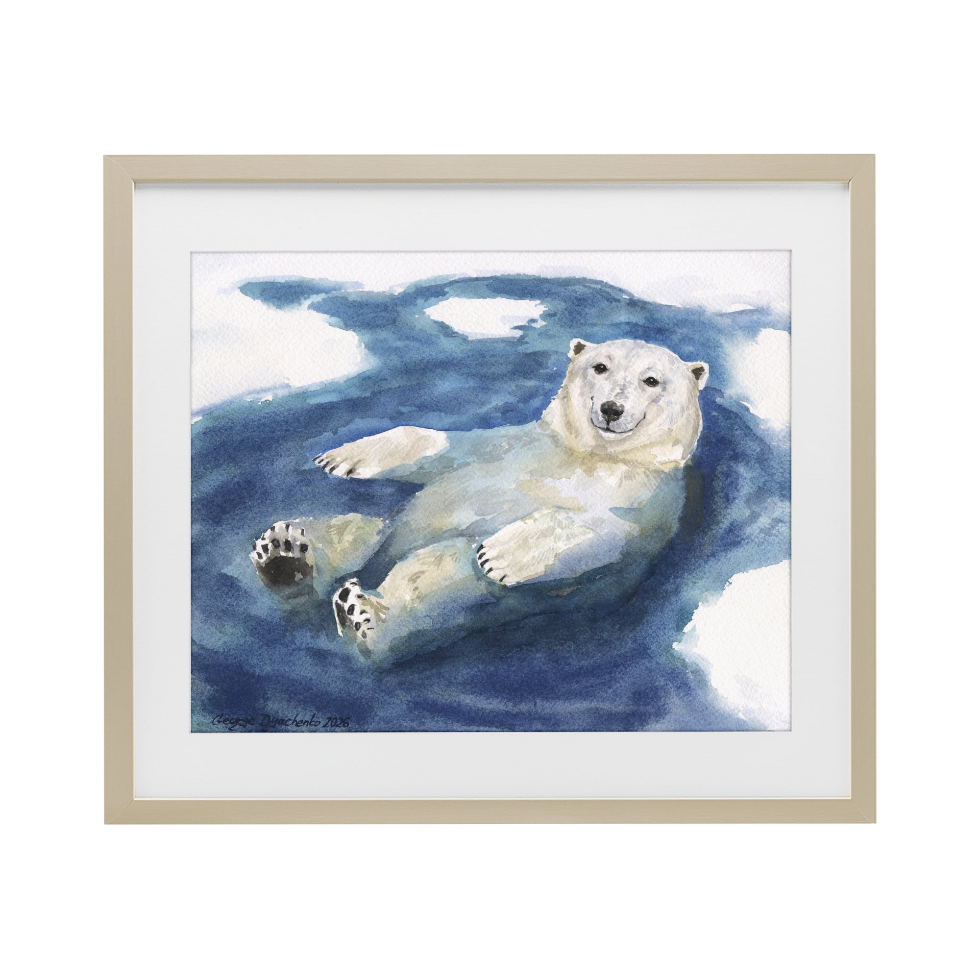 Stupell Industries Polar Bear Icy Bath Time Birch Framed Print Under Glass, design by George Dyachenko