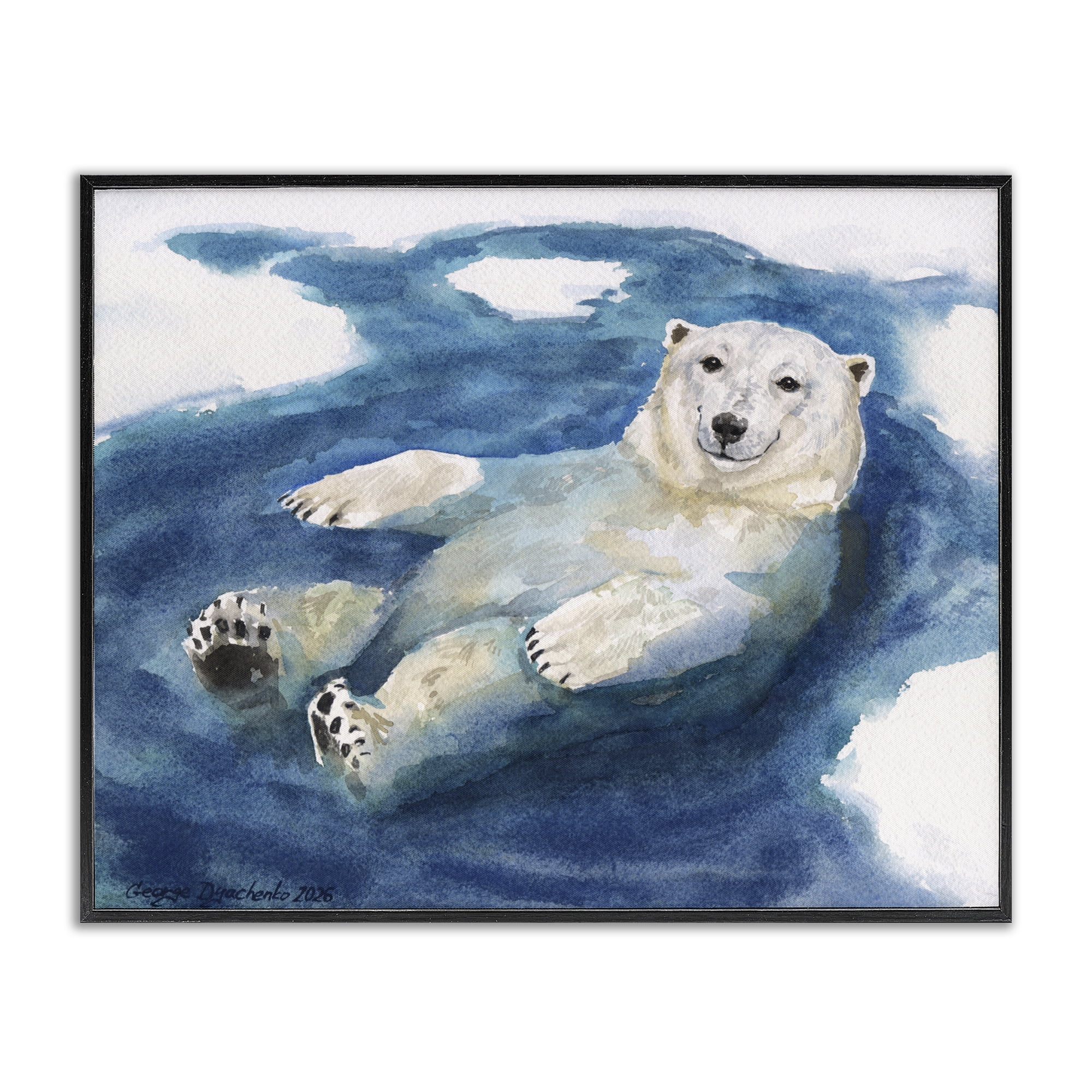 Stupell Industries Polar Bear Icy Bath Time Black Framed Giclee Art, design by George Dyachenko