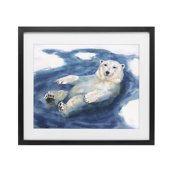 Stupell Industries Polar Bear Icy Bath Time Black Framed Print Under Glass, design by George Dyachenko