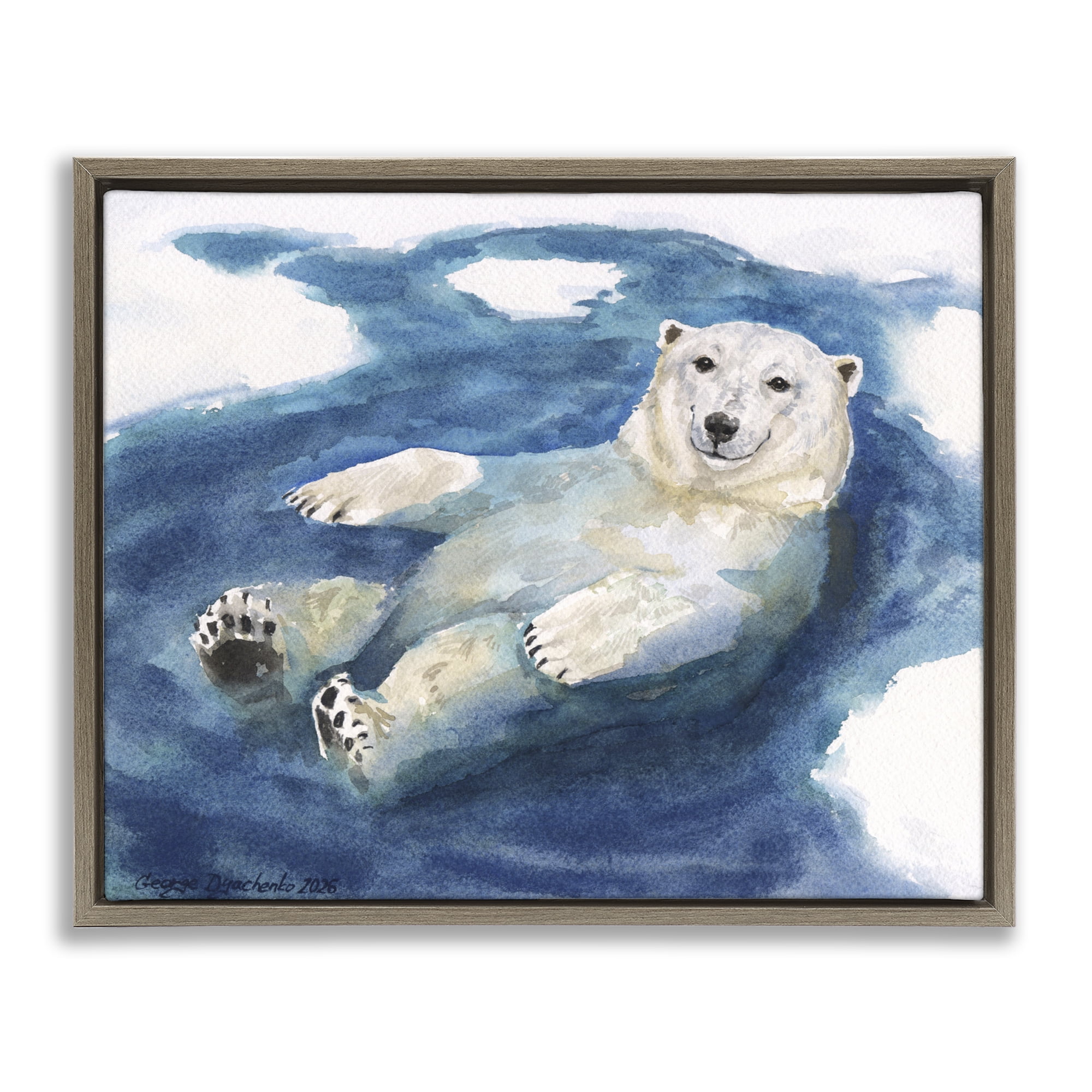 Stupell Industries Polar Bear Icy Bath Time Brown Framed Floater Canvas Wall Art, design by George Dyachenko