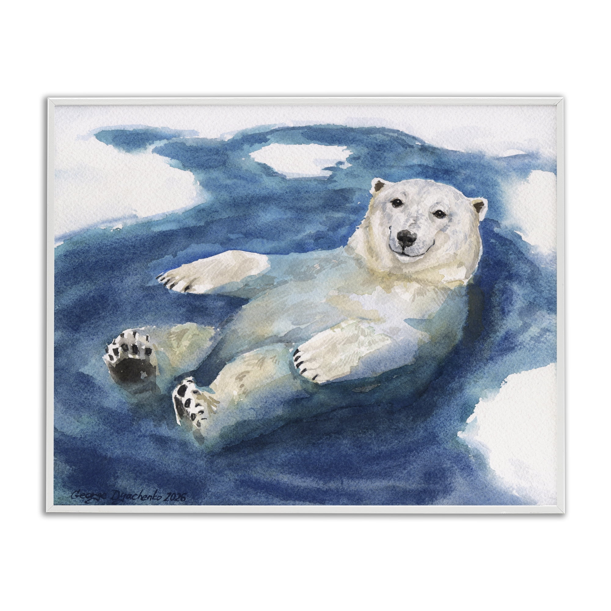 Stupell Industries Polar Bear Icy Bath Time White Framed Giclee Art, design by George Dyachenko