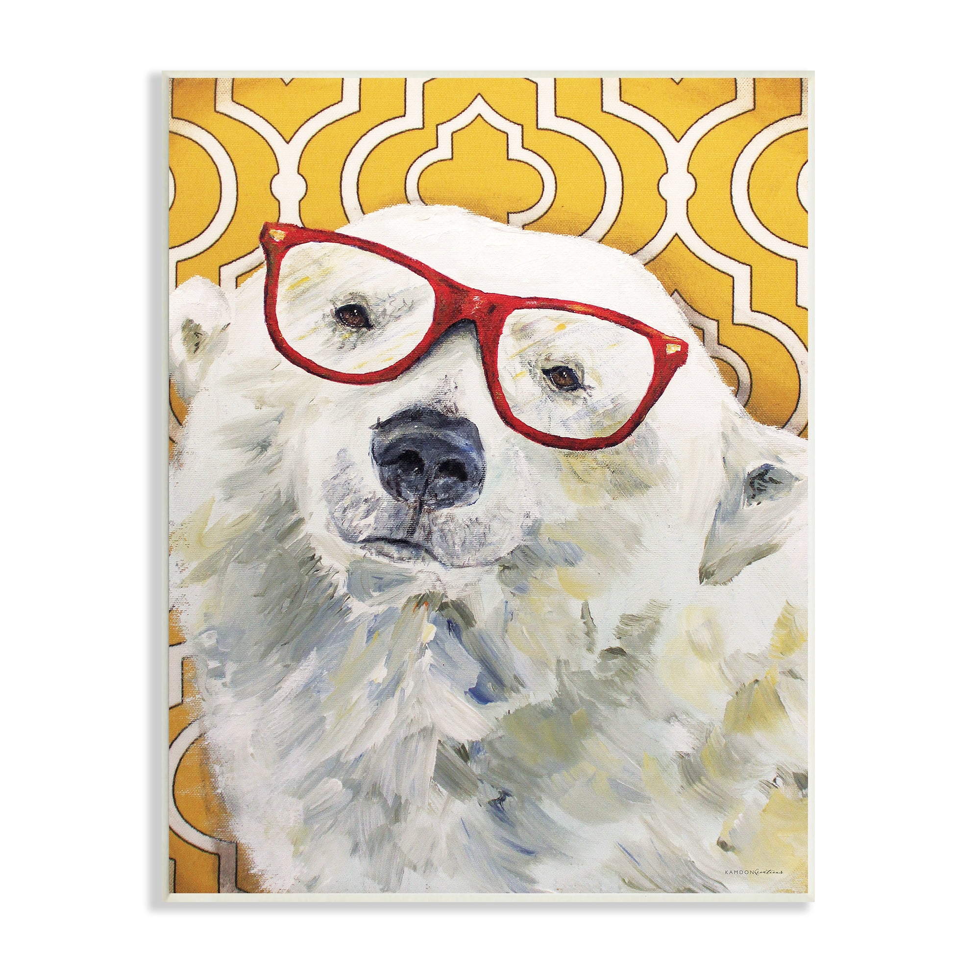 Stupell Industries Polar Bear Red Glasses Bold Yellow Geometric Pattern, 13 x 19, Design by Kamdon Kreations