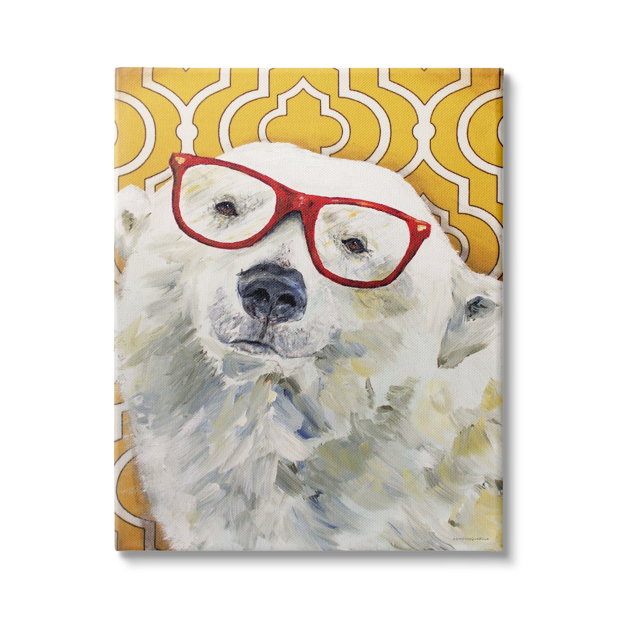 Stupell Industries Polar Bear Red Glasses Bold Yellow Geometric Pattern, 30 x 40, Design by Kamdon Kreations