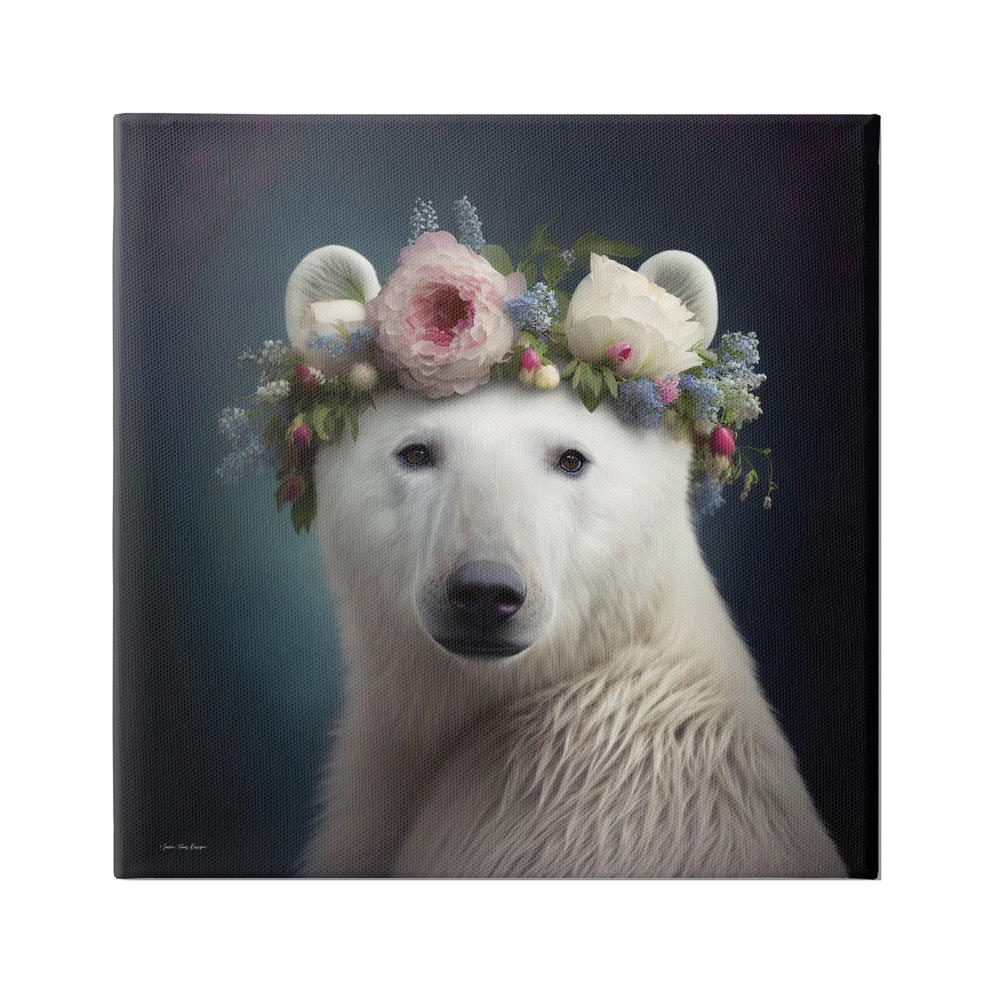 Stupell Industries Polar Bear & Rose Garland Animals & Insects Painting Gallery Wrapped Canvas Art Print Wall Art, 30 x 30