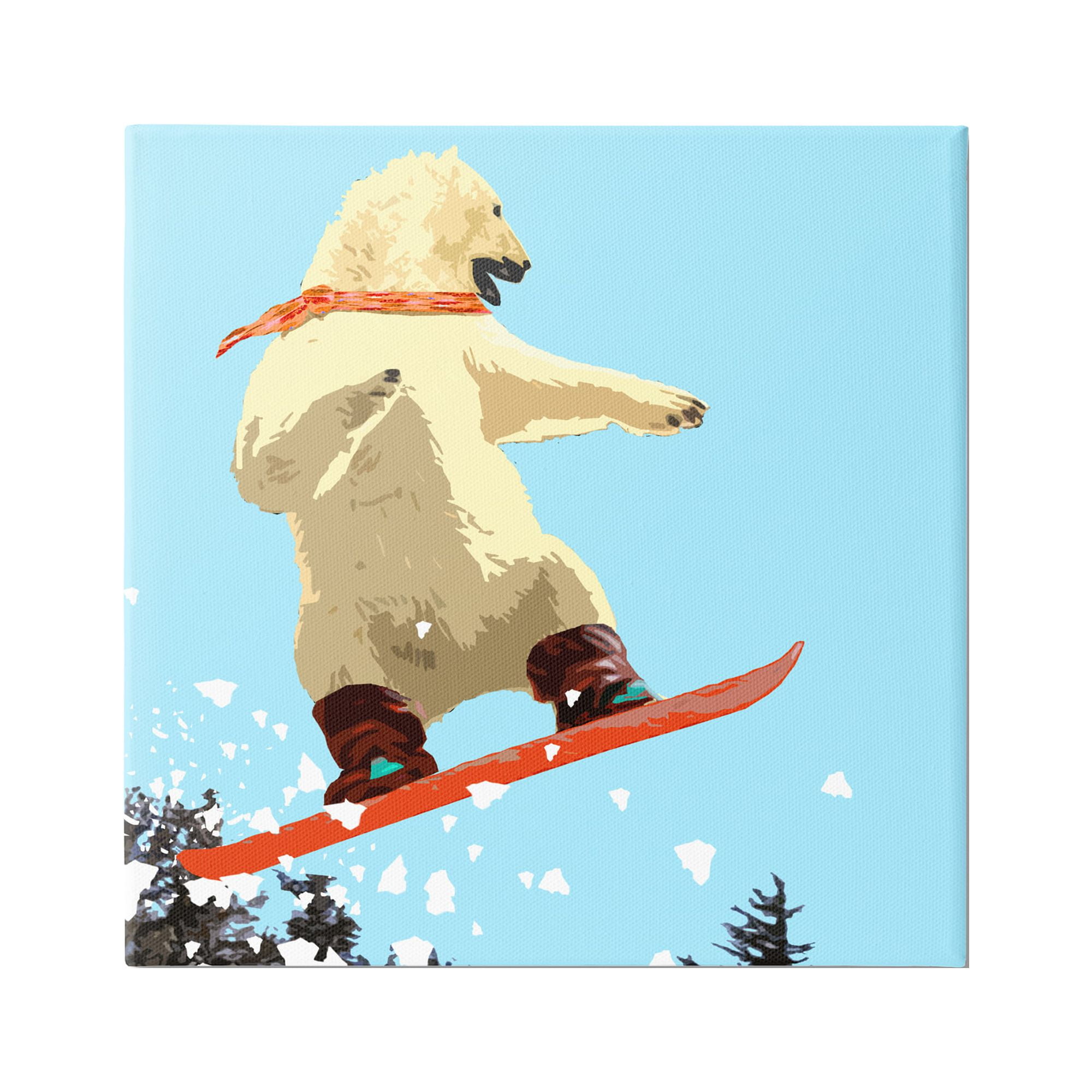 Stupell Industries Polar Bear Snowboarding Catching Air Winter Sports Graphic Art Gallery Wrapped Canvas Print Wall Art, Design by Noah Bay