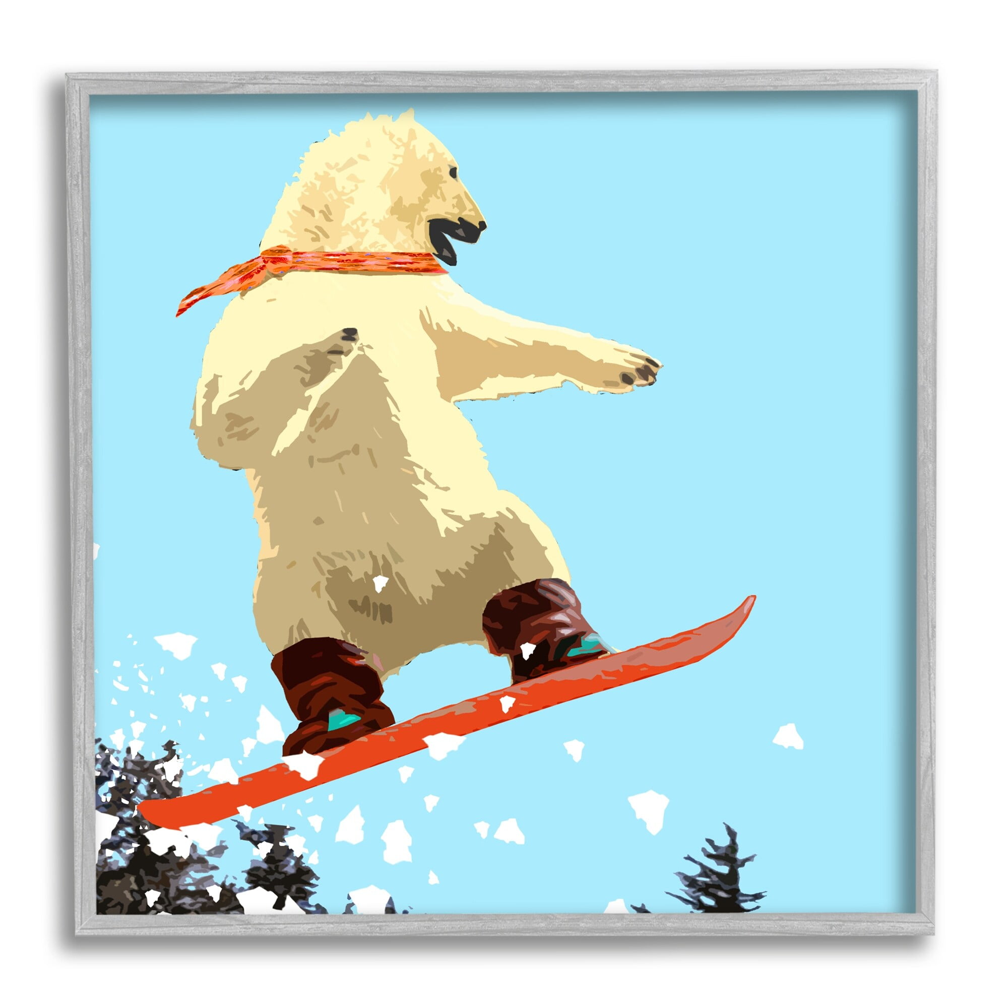 Stupell Industries Polar Bear Snowboarding Catching Air Winter Sports Graphic Art Gray Framed Art Print Wall Art, Design by Noah Bay