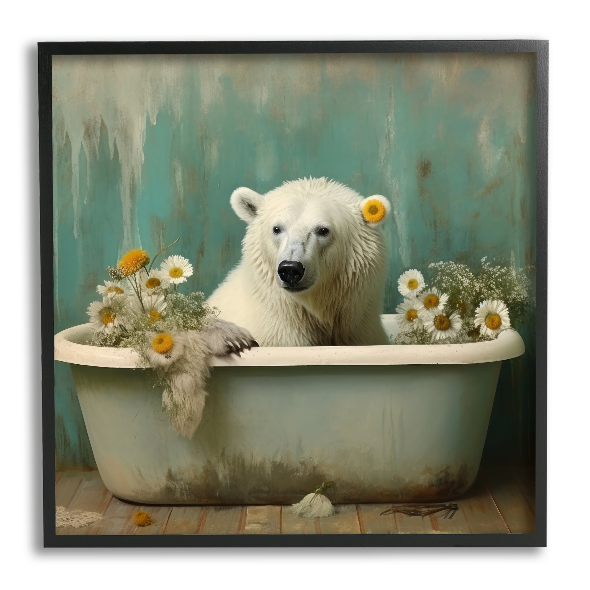 Stupell Industries Polar Bear Vintage Tub Animals & Insects Painting Black Framed Art Print Wall Art, 12 x 12